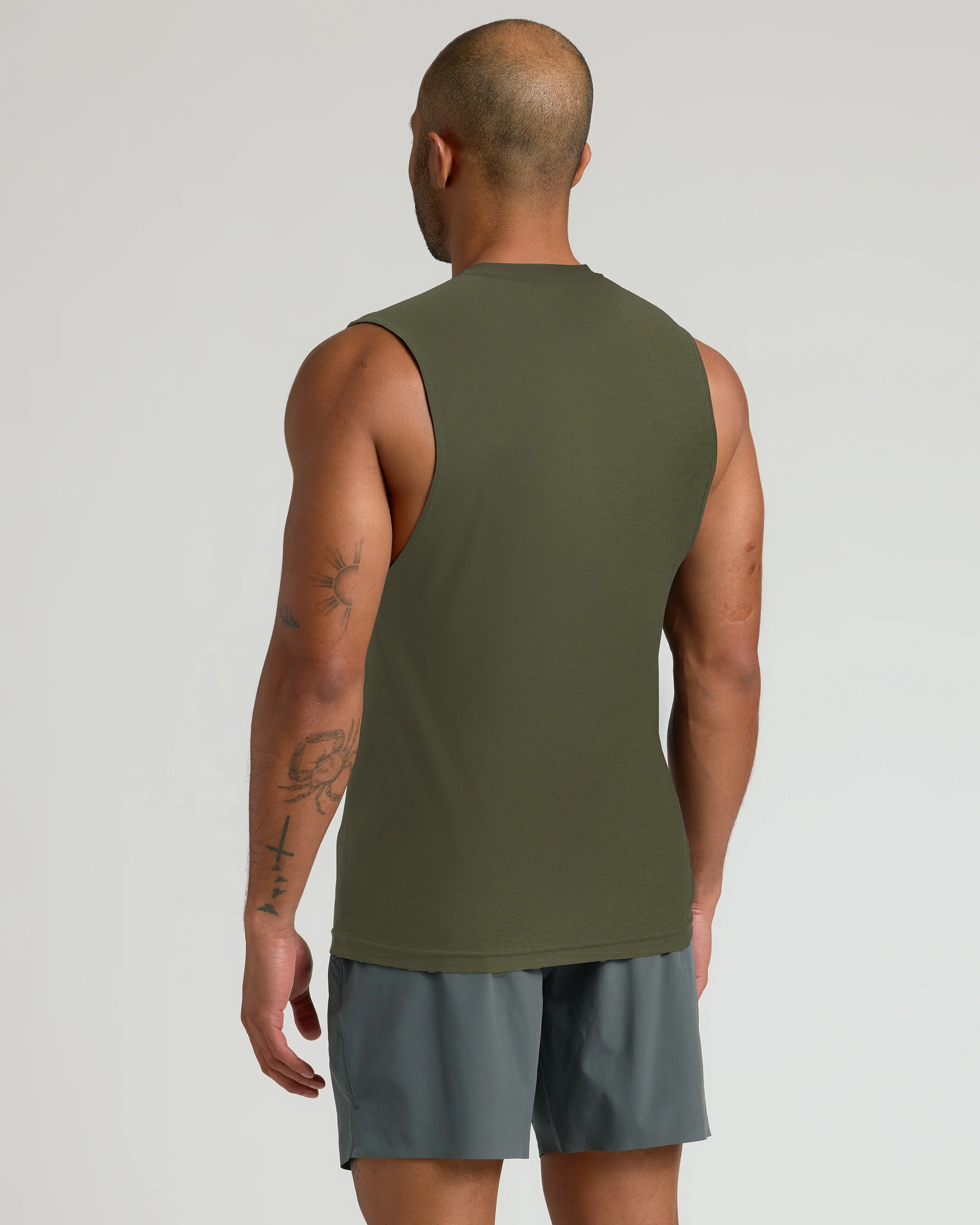 Military Green Sleeveless Active Muscle Tee - Image 3