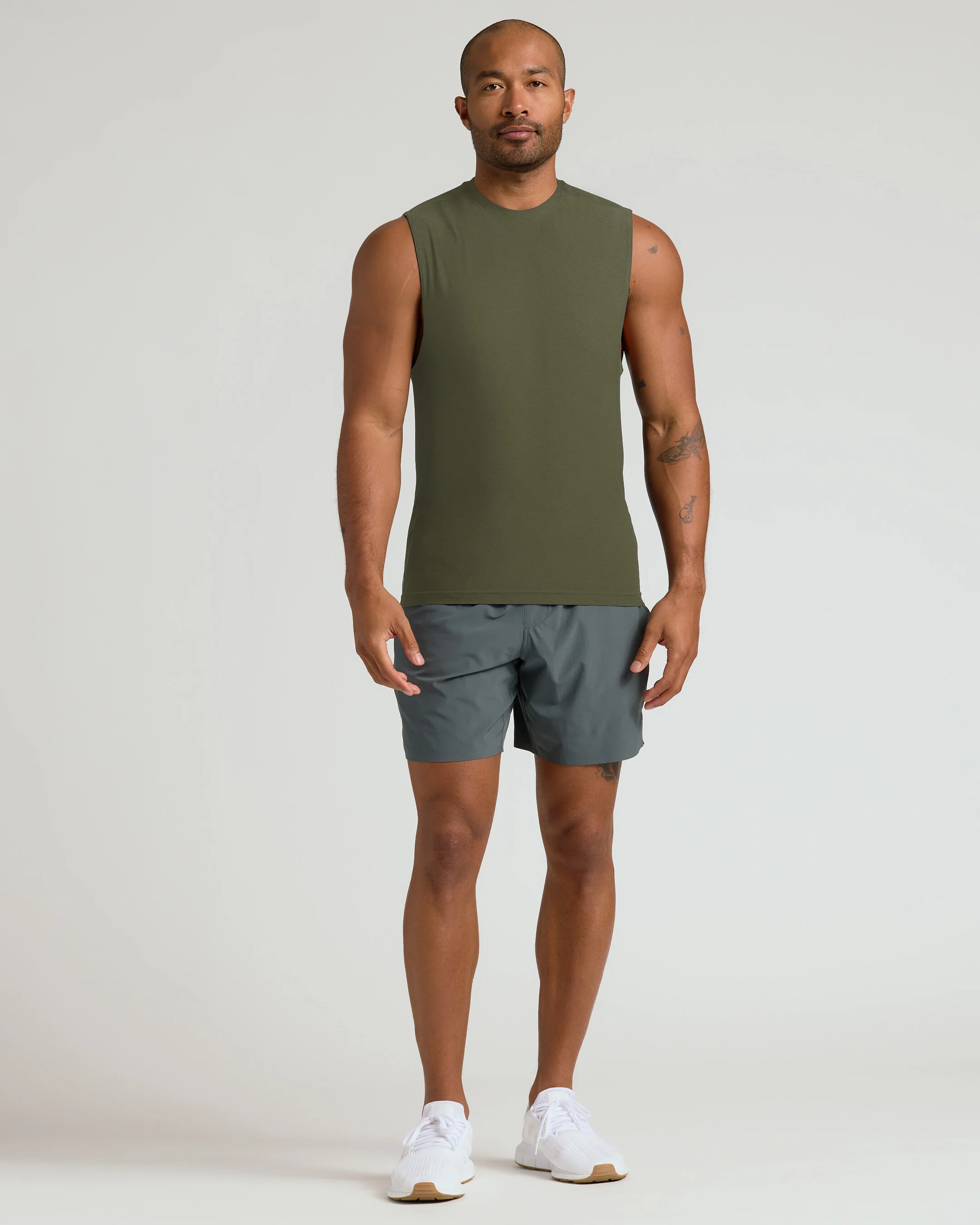 Military Green Sleeveless Active Muscle Tee - Image 4