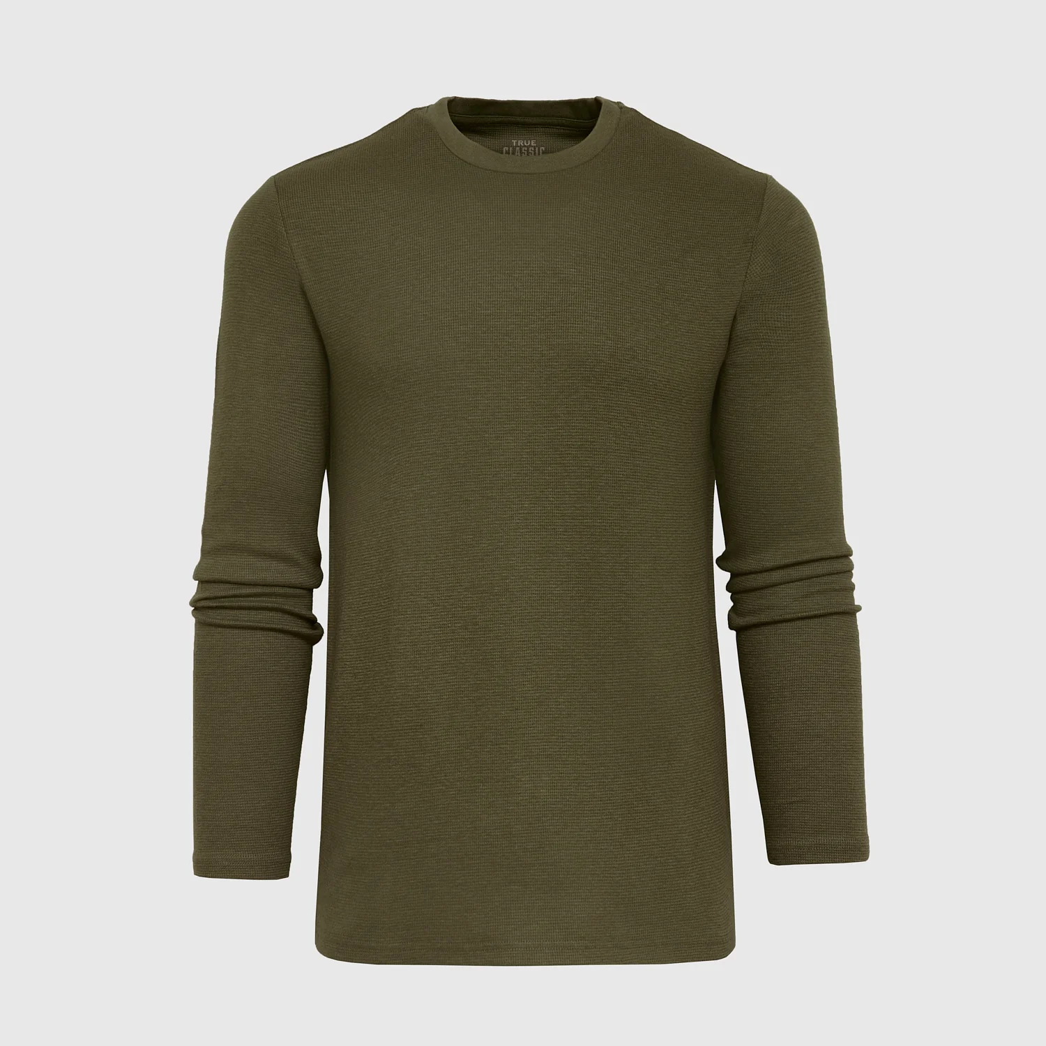 Military Green Waffle Long Sleeve Crew Neck - Image 2
