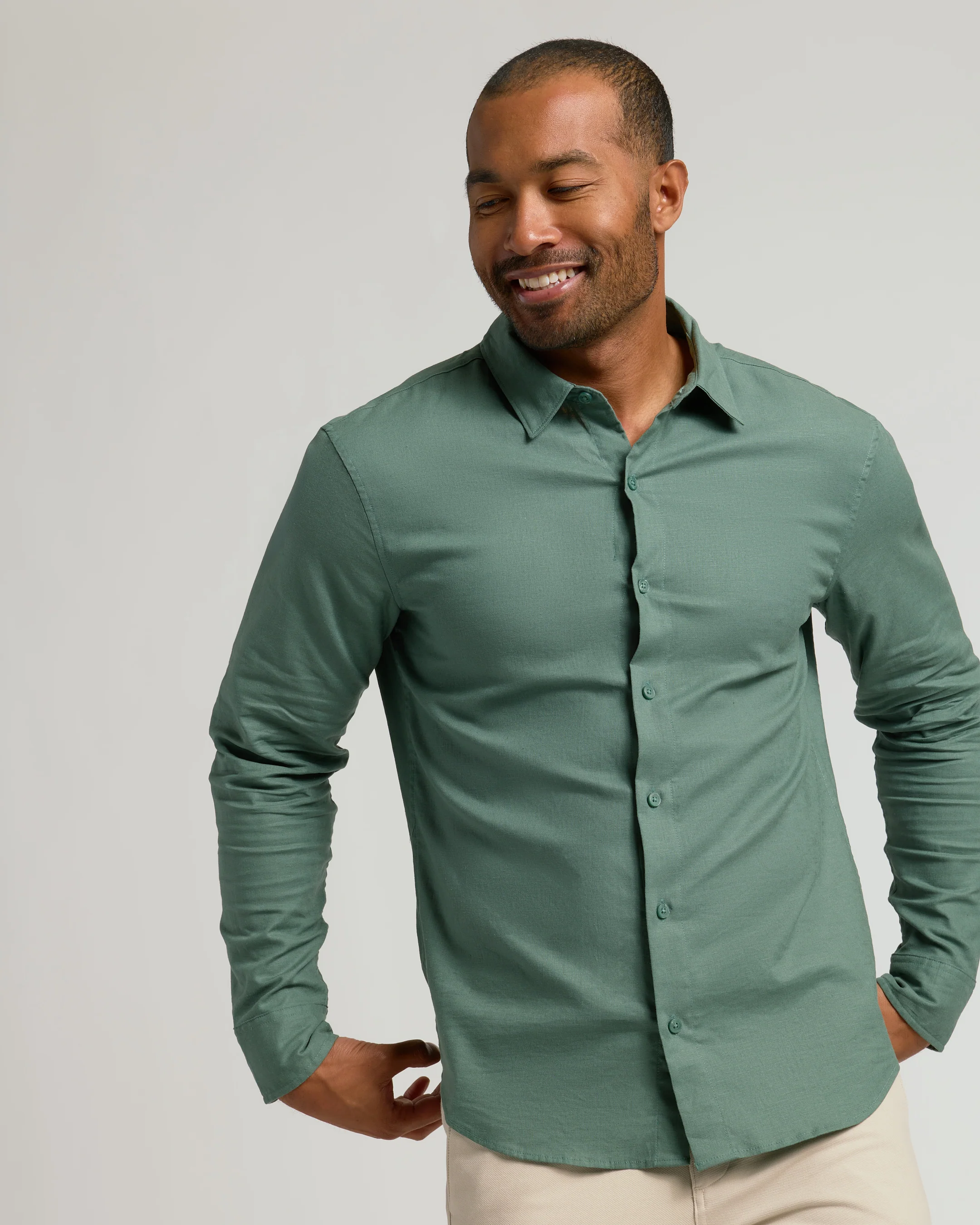 Moss Long Sleeve Linen Shirt - Image 4