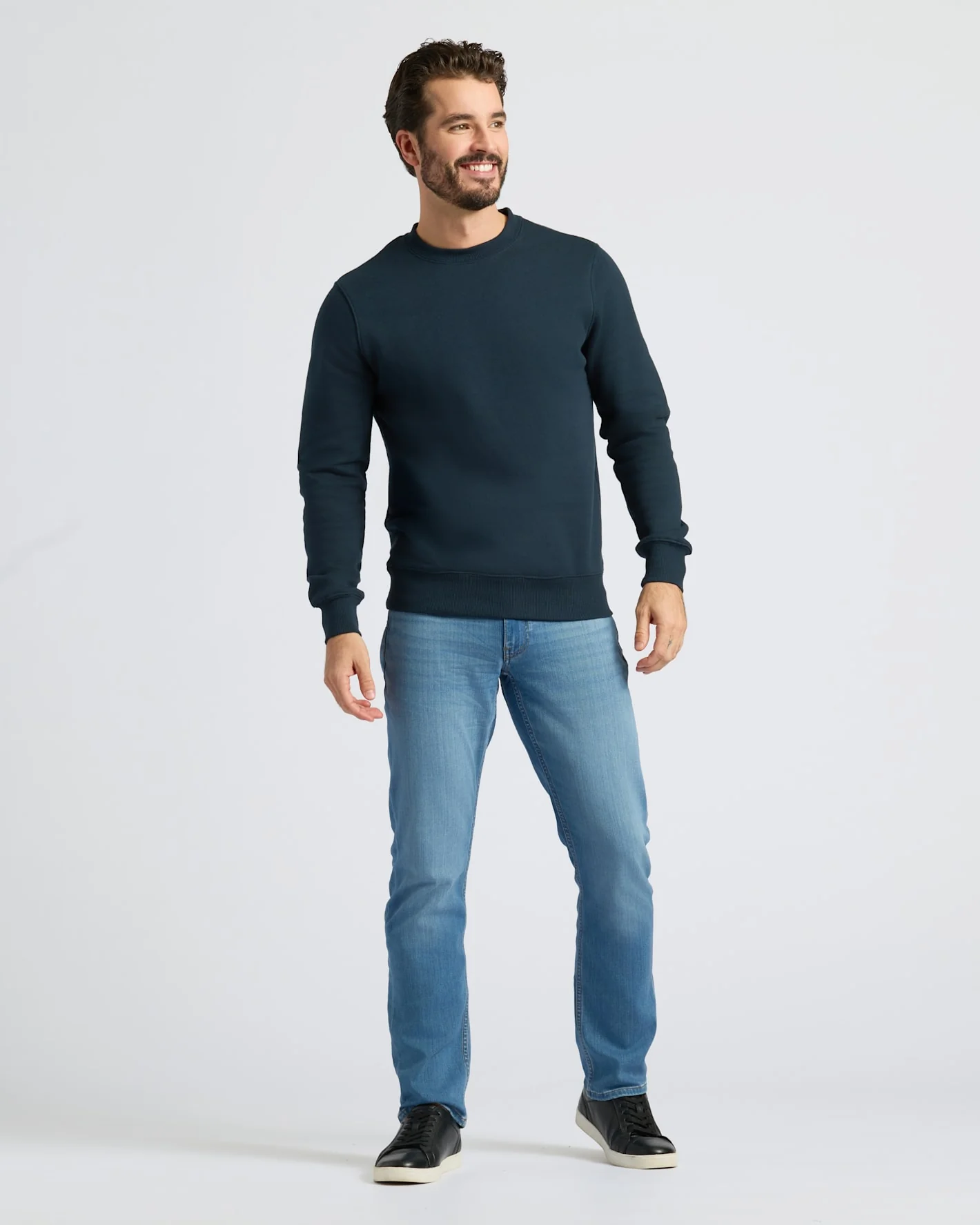 Navy Fleece French Terry Pullover Crew Neck - Image 3