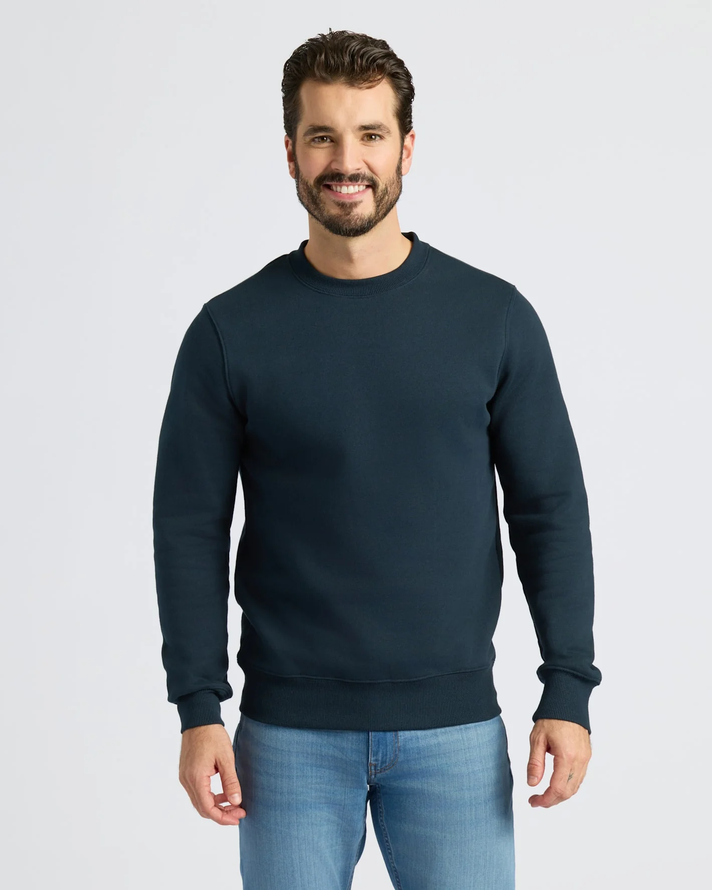 Navy Fleece French Terry Pullover Crew Neck - Image 5