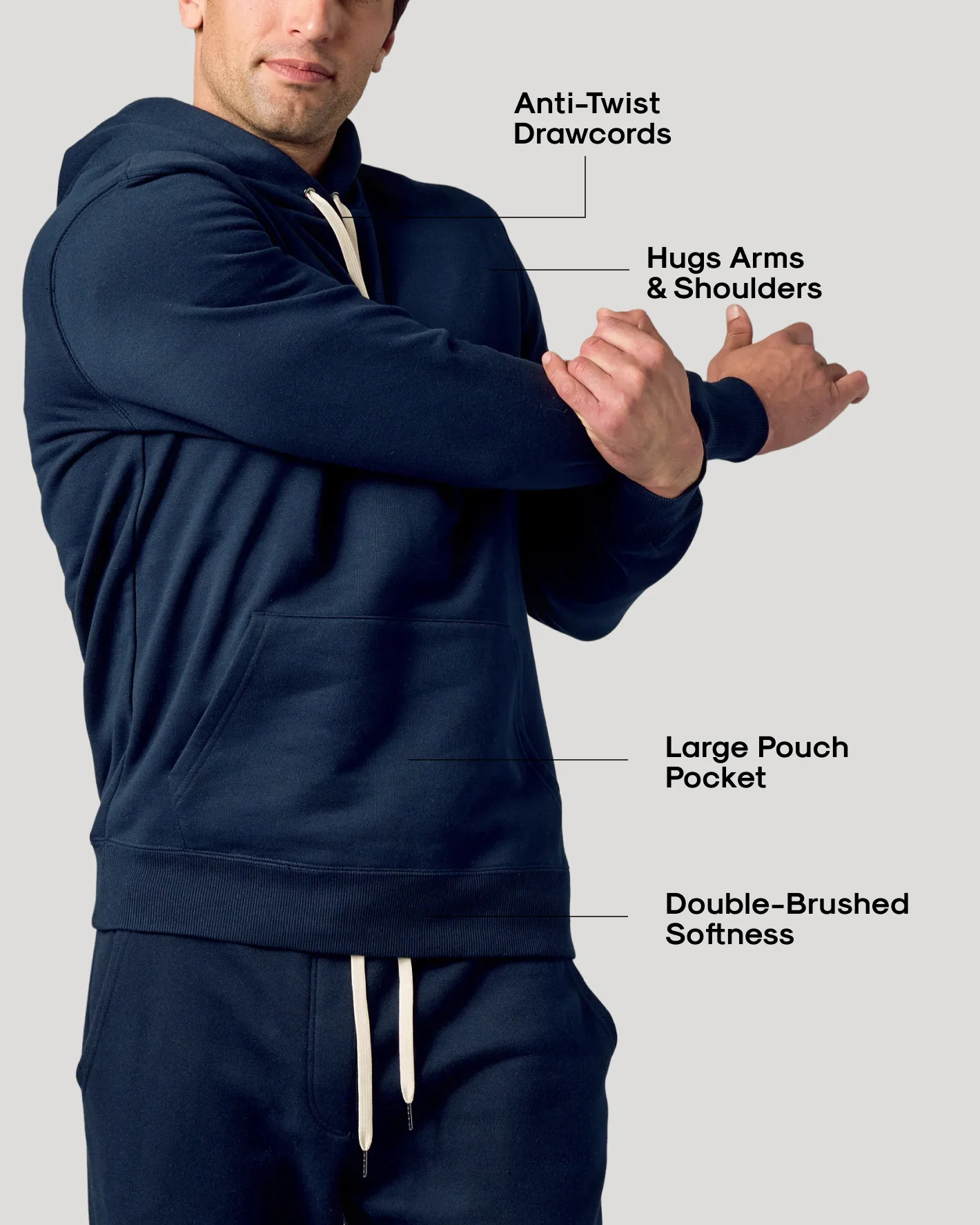 Navy Fleece French Terry Pullover Hoodie - Image 3