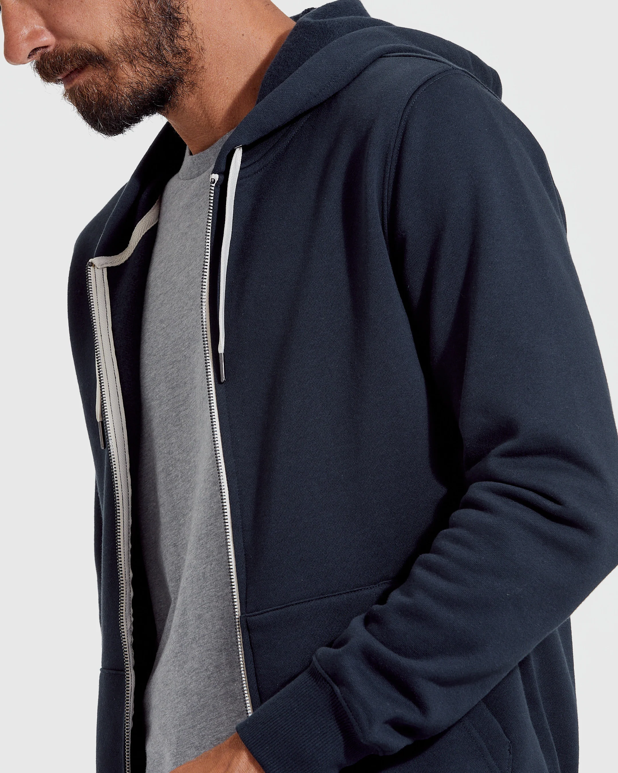 Navy Fleece French Terry Zip Hoodie - Image 4