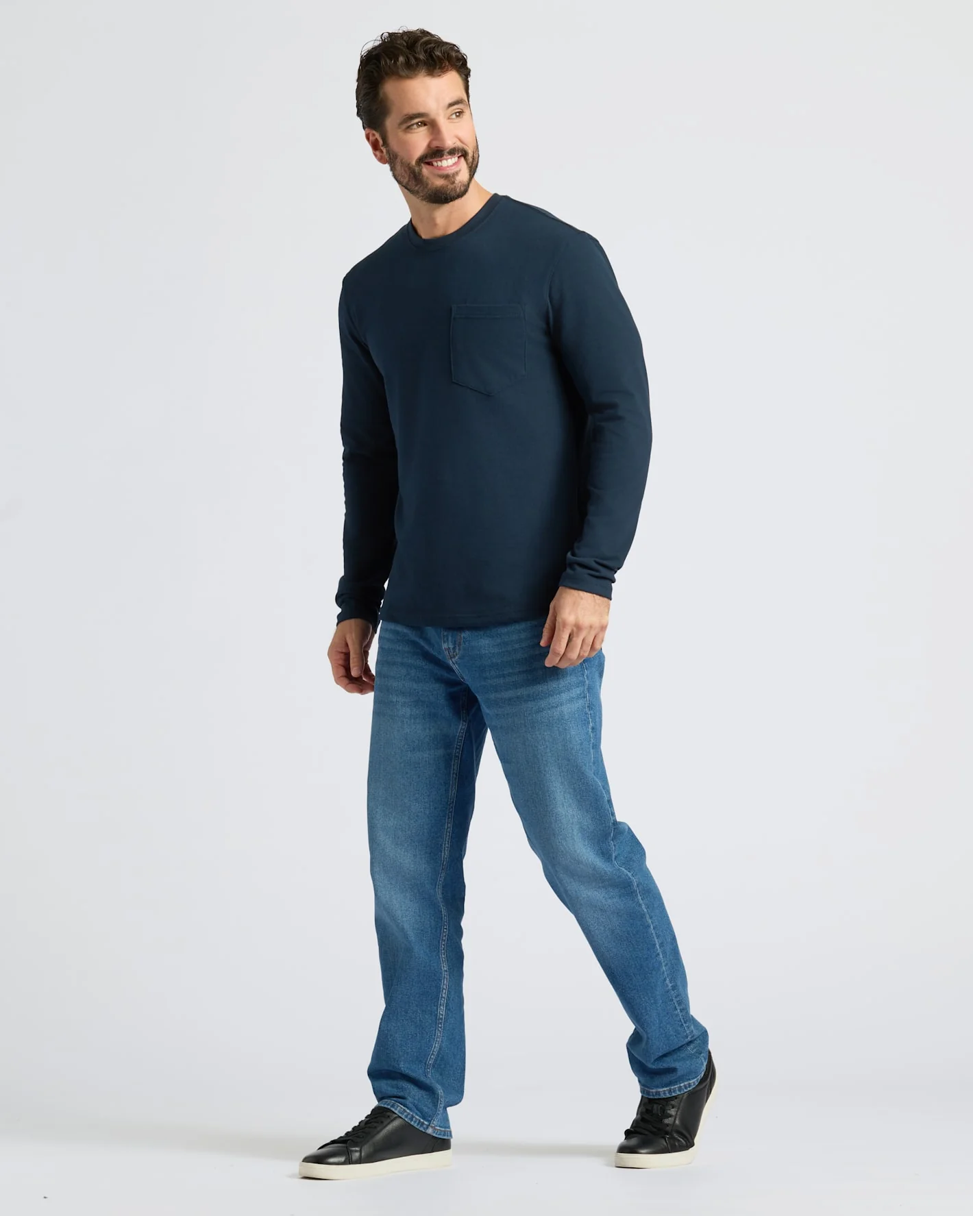 Black & Navy Heavyweight Long Sleeve Pocket Crew 2-PacK - Image 3