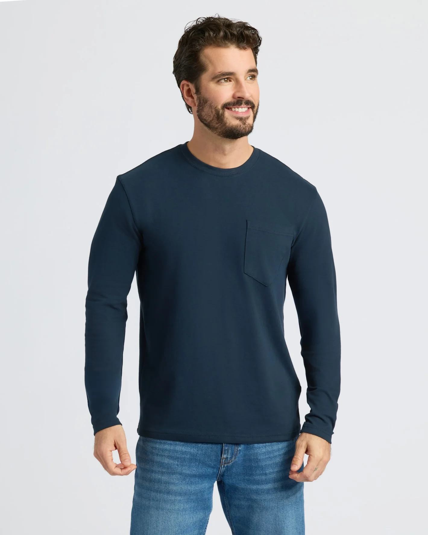 Navy Heavyweight Long Sleeve Pocket Crew - Image 9