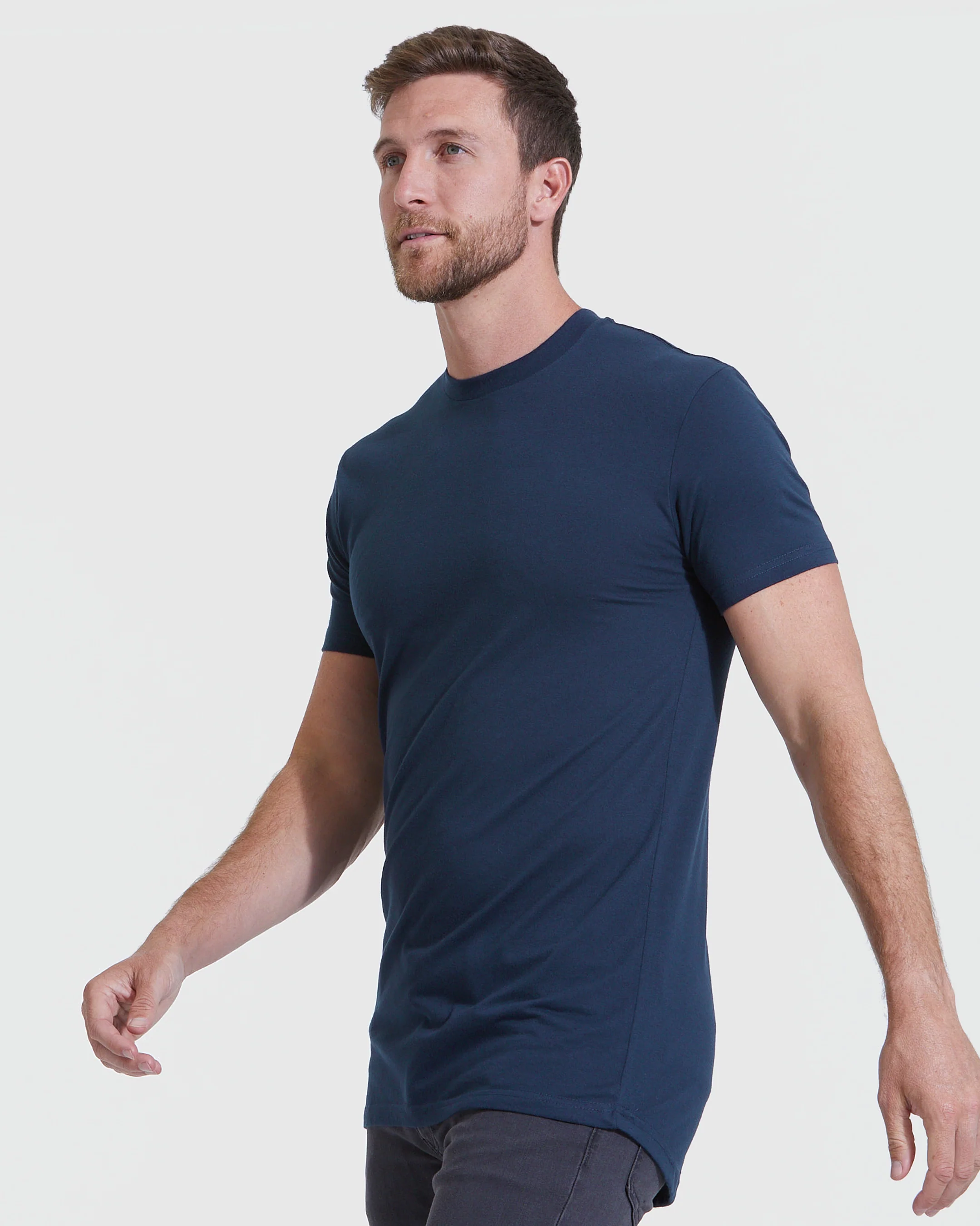 Navy Long Line Crew Neck Tee - Image 3
