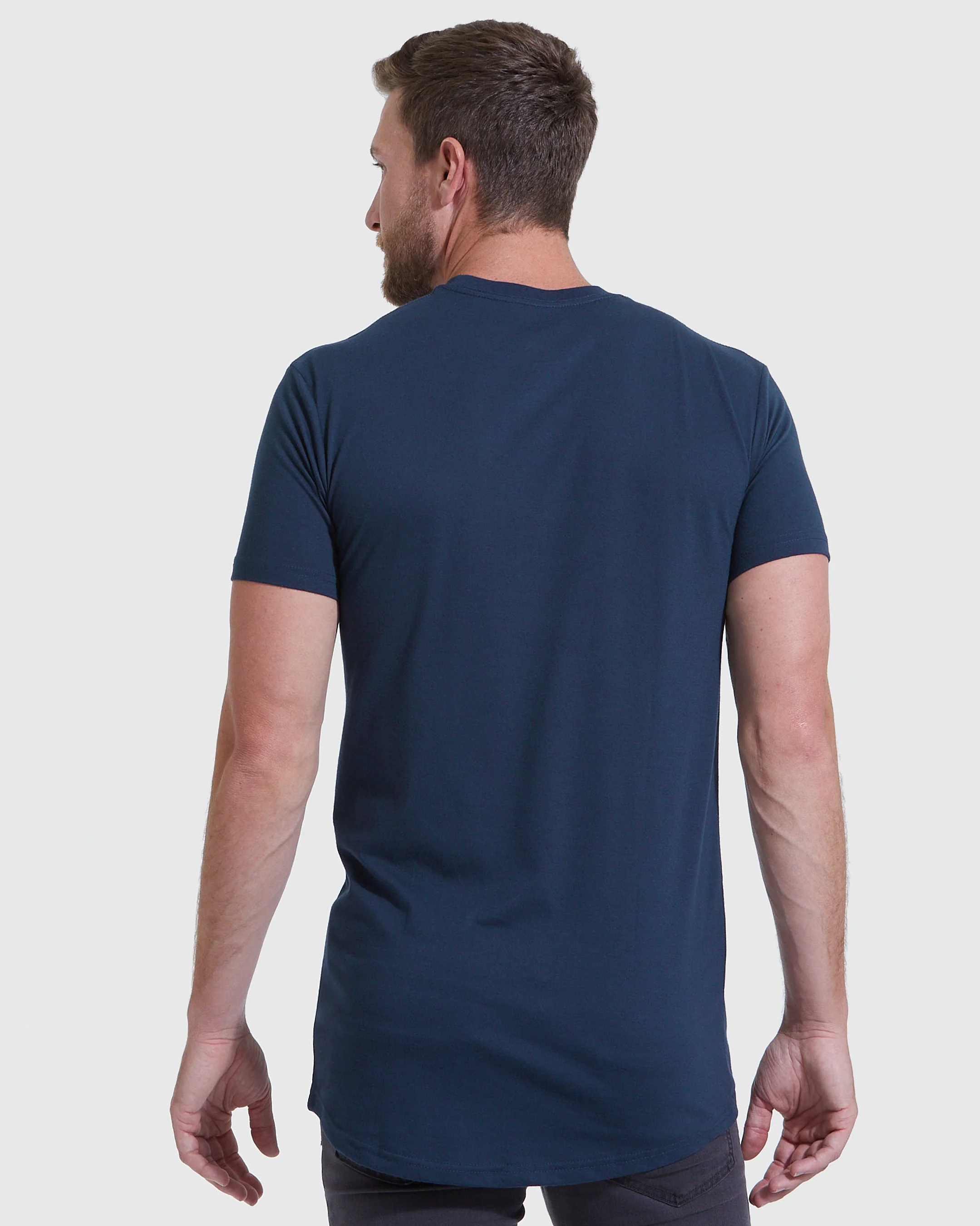 Navy Long Line Crew Neck Tee - Image 4