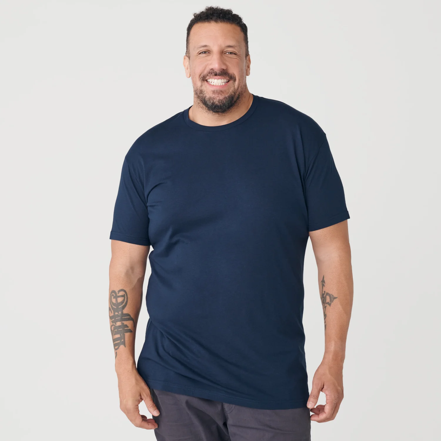 Navy Long Line Crew Neck Tee - Image 7