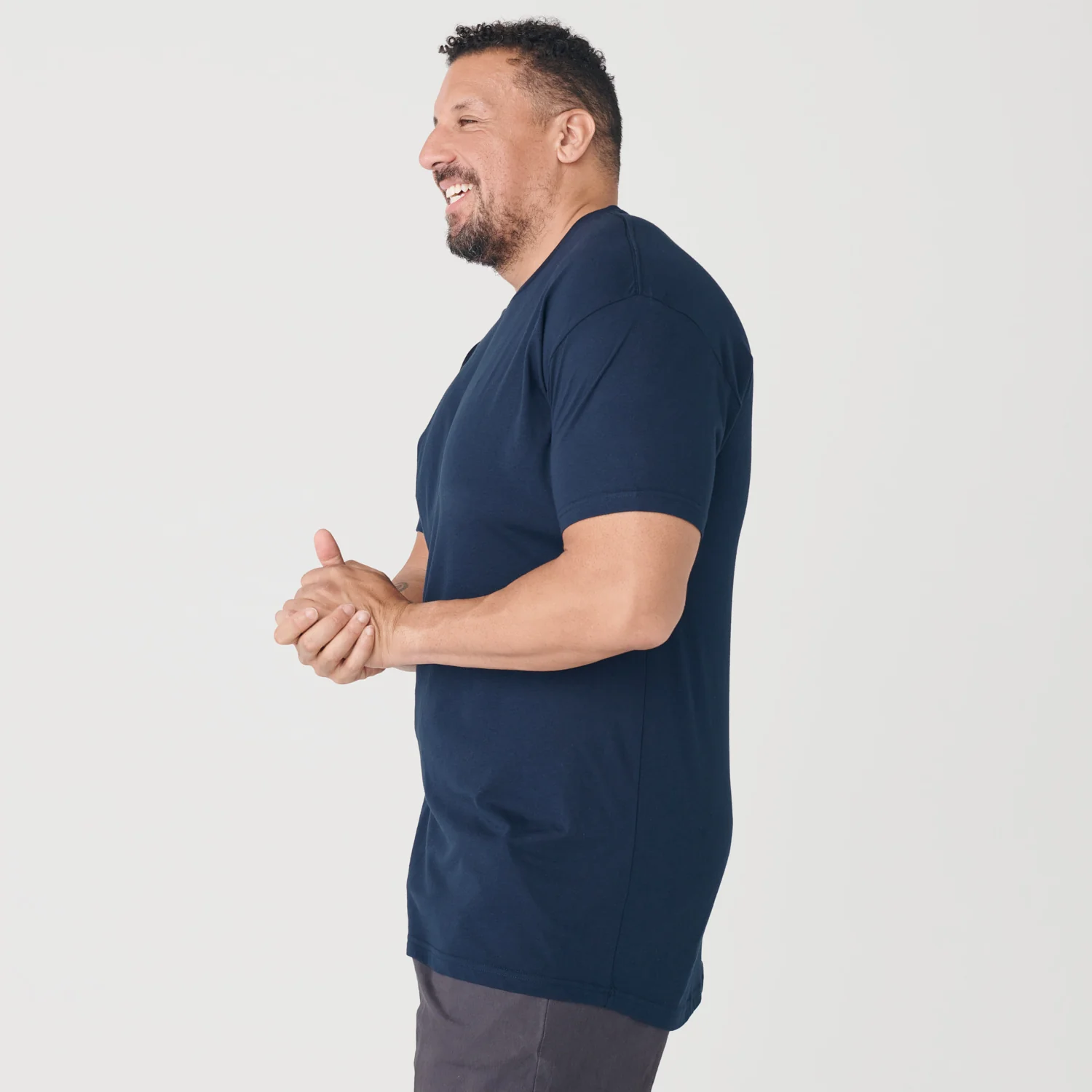Navy Long Line Crew Neck Tee - Image 9