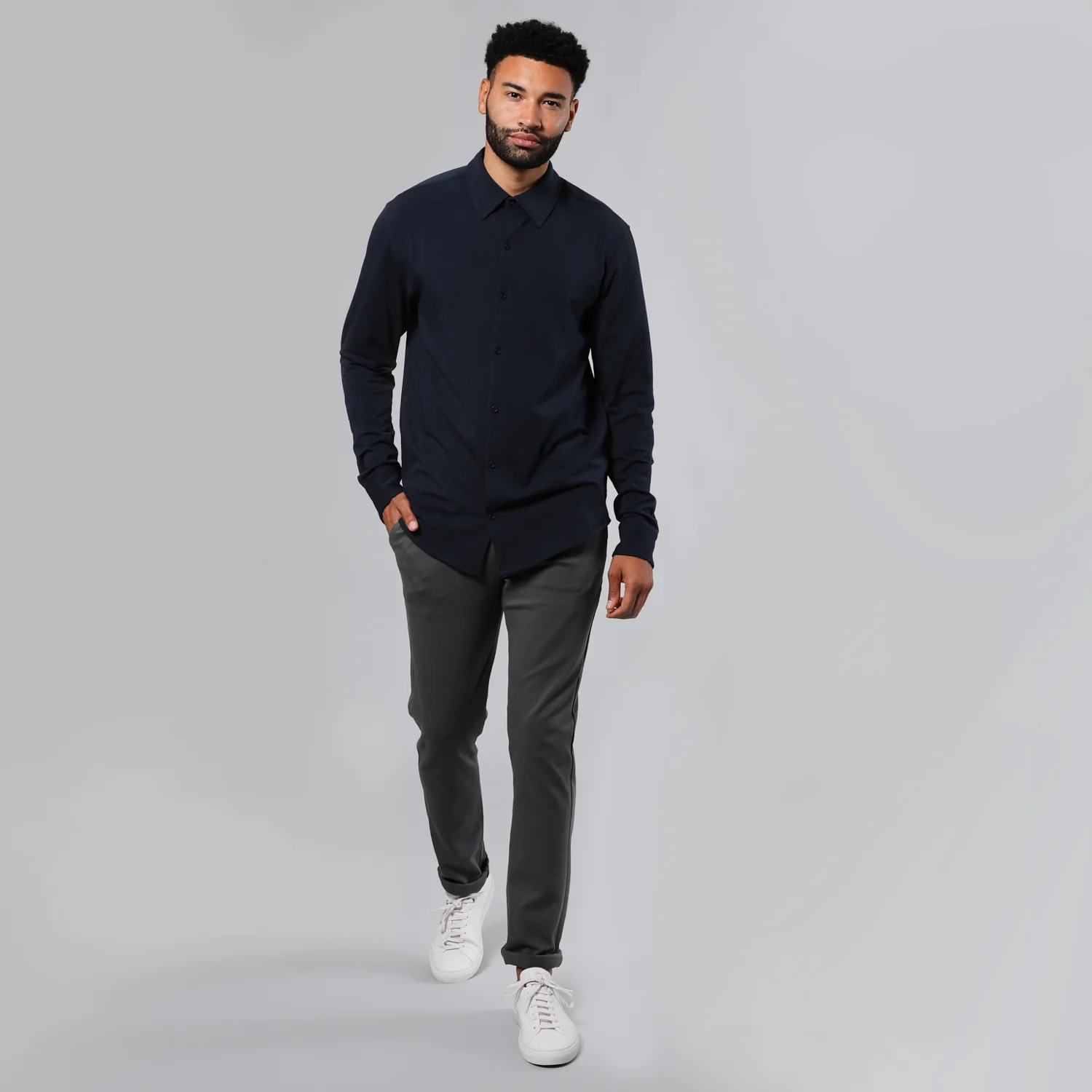 Navy Long Sleeve Knit Shirt - Image 5
