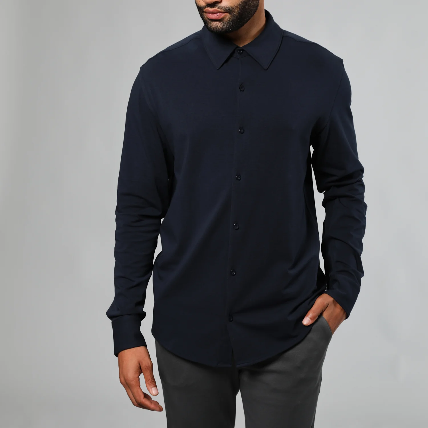 Navy Long Sleeve Knit Shirt - Image 6