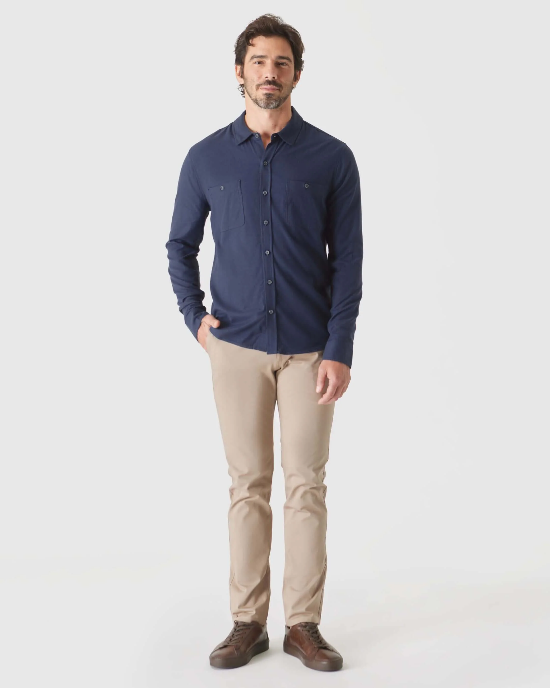 Navy Long Sleeve Lightweight Flannel Shirt - Image 5