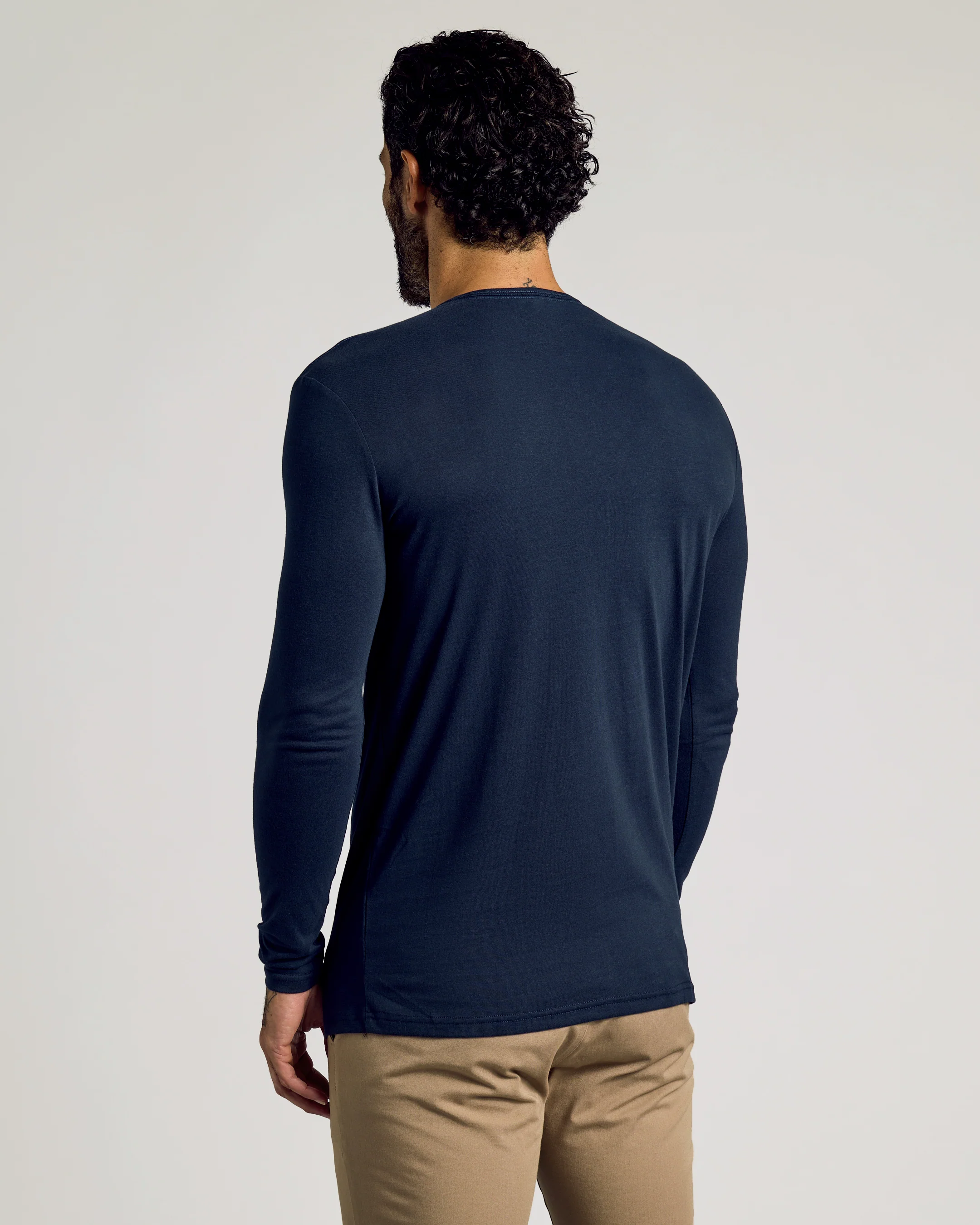 Navy Long Sleeve Tall Classic Henley - Image 3