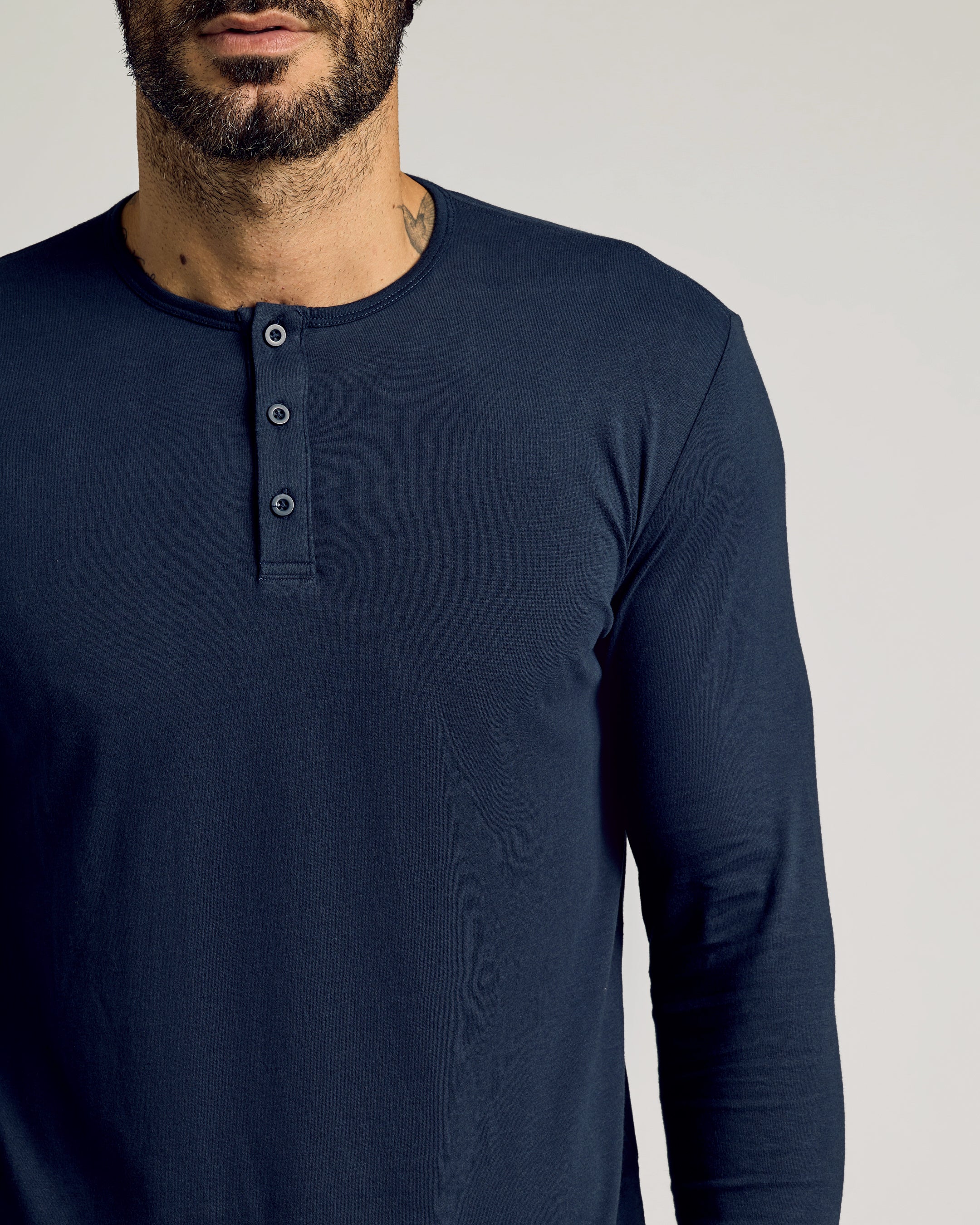 Navy Long Sleeve Tall Classic Henley - Image 4
