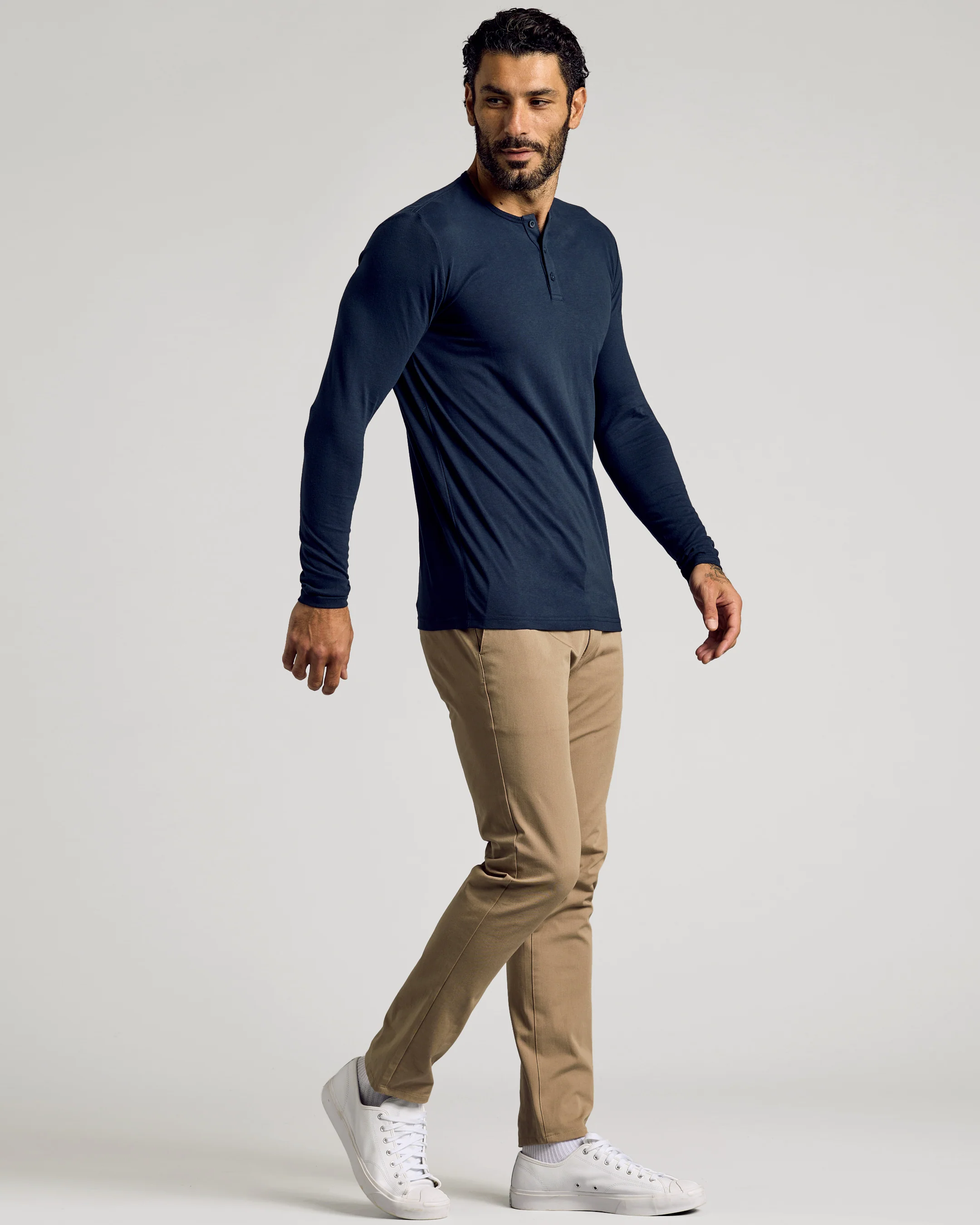 Navy Long Sleeve Tall Classic Henley - Image 5