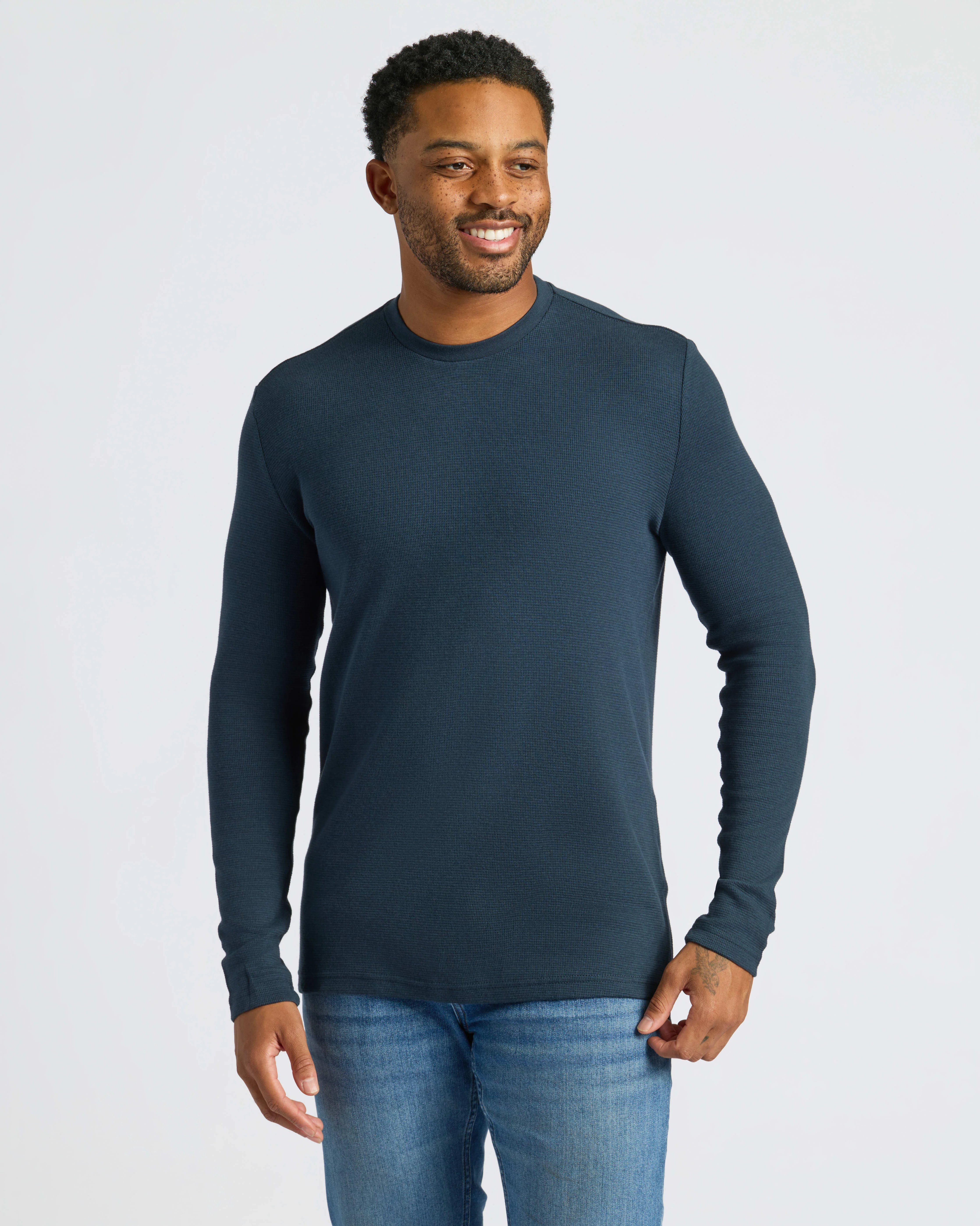 Navy Waffle Long Sleeve Crew Neck - Image 6