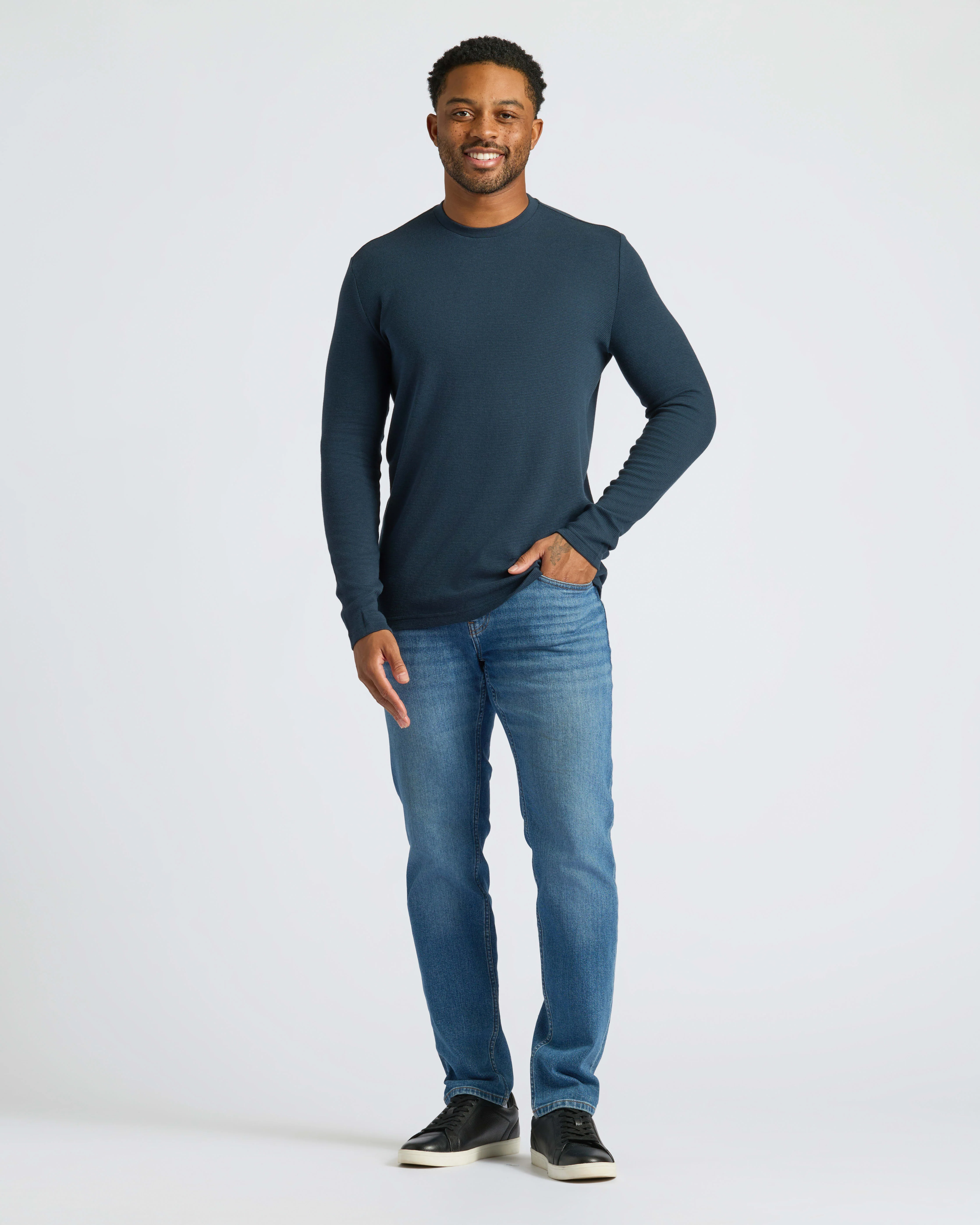 Navy Waffle Long Sleeve Crew Neck - Image 7