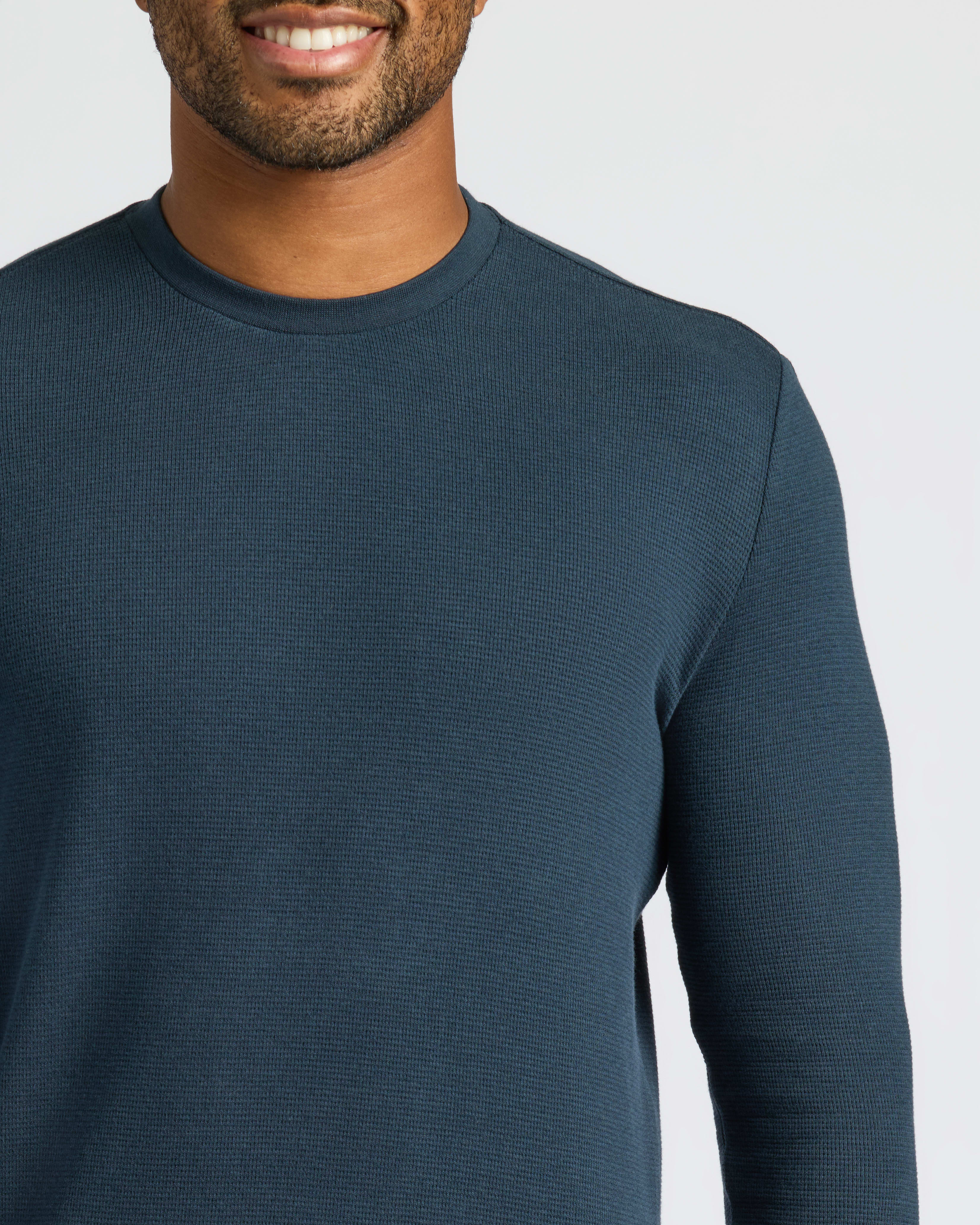 Navy Waffle Long Sleeve Crew Neck - Image 4