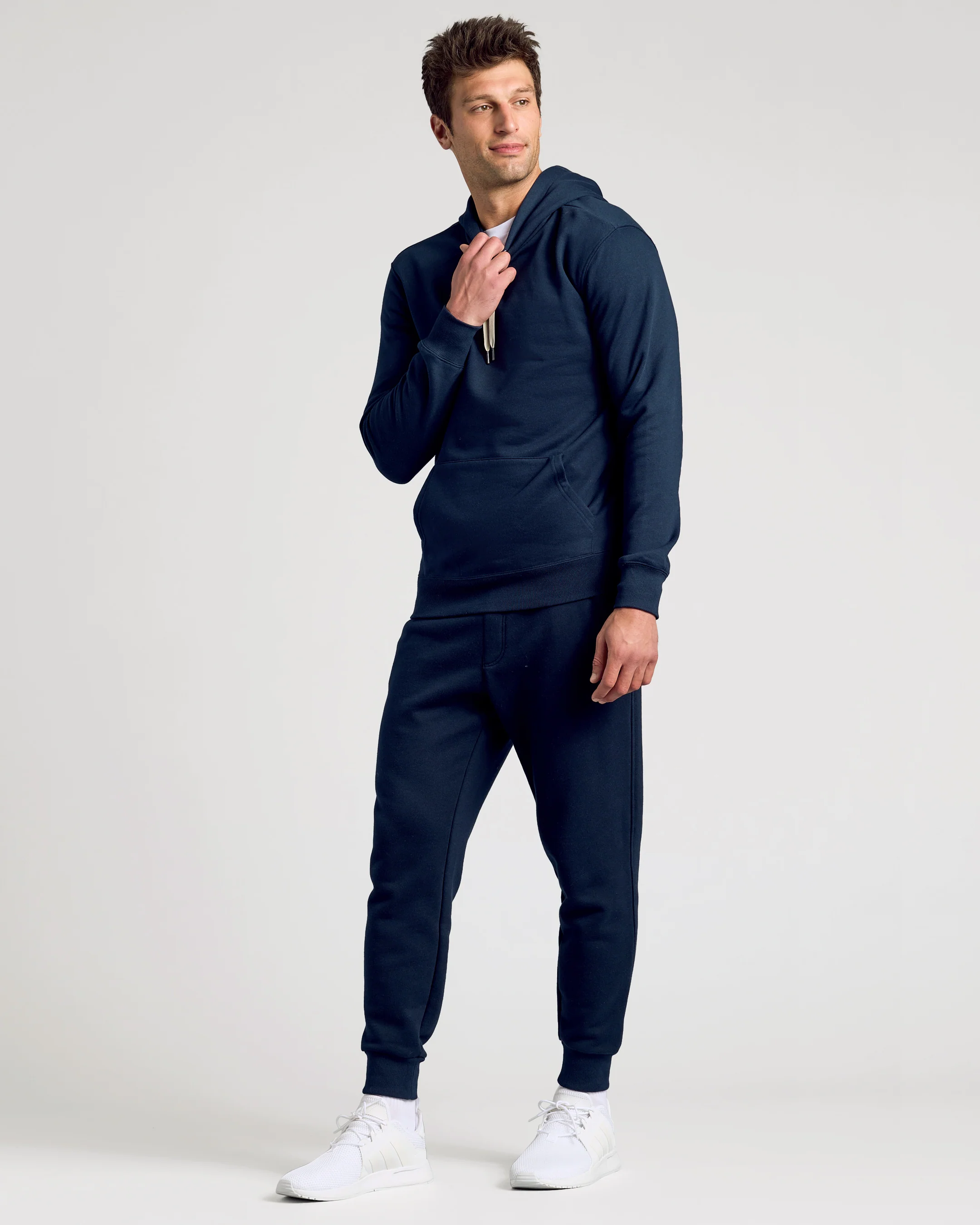 Navy Fleece French Terry Pullover Hoodie - Image 6