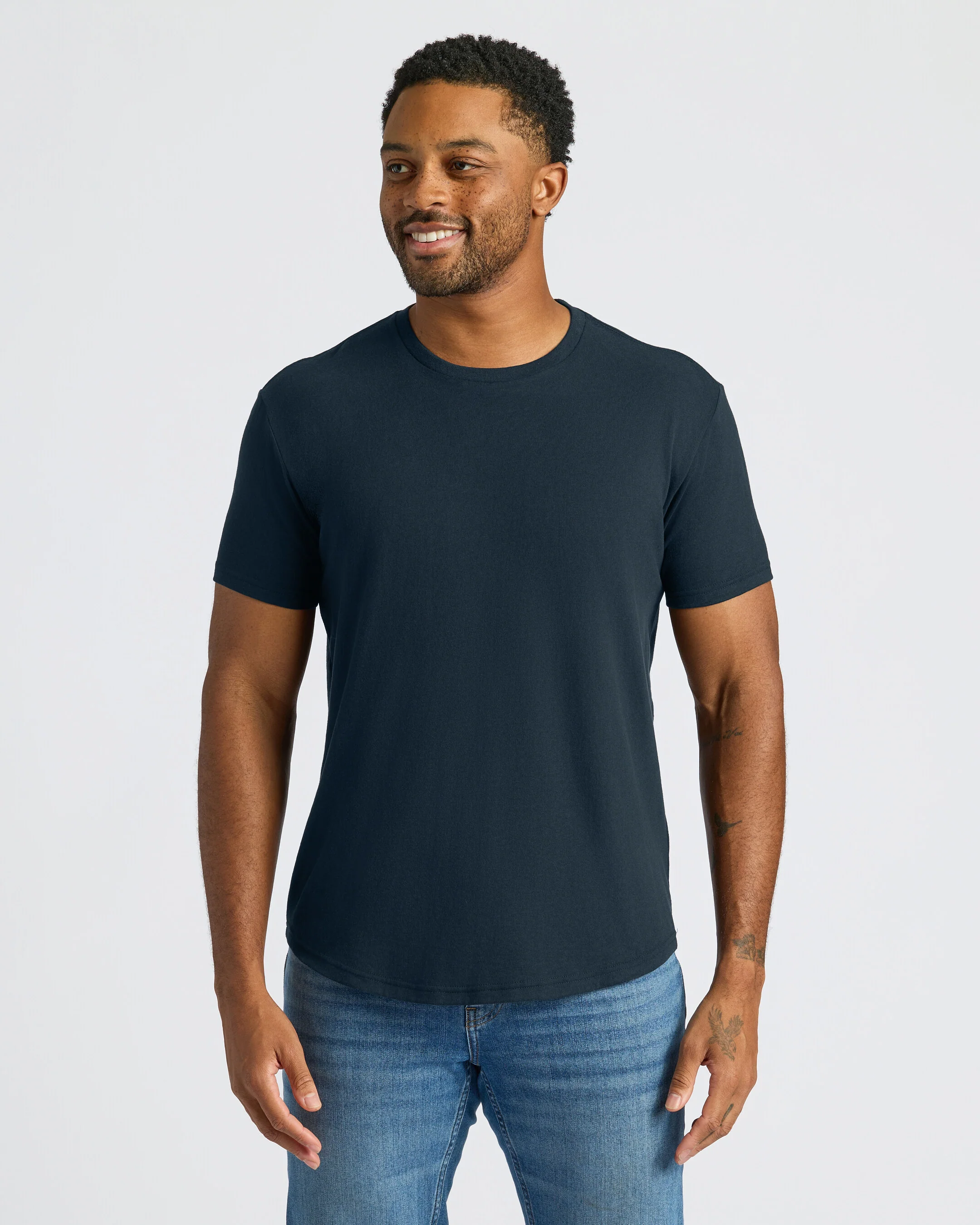 Navy Curved Hem Classic Crew Neck