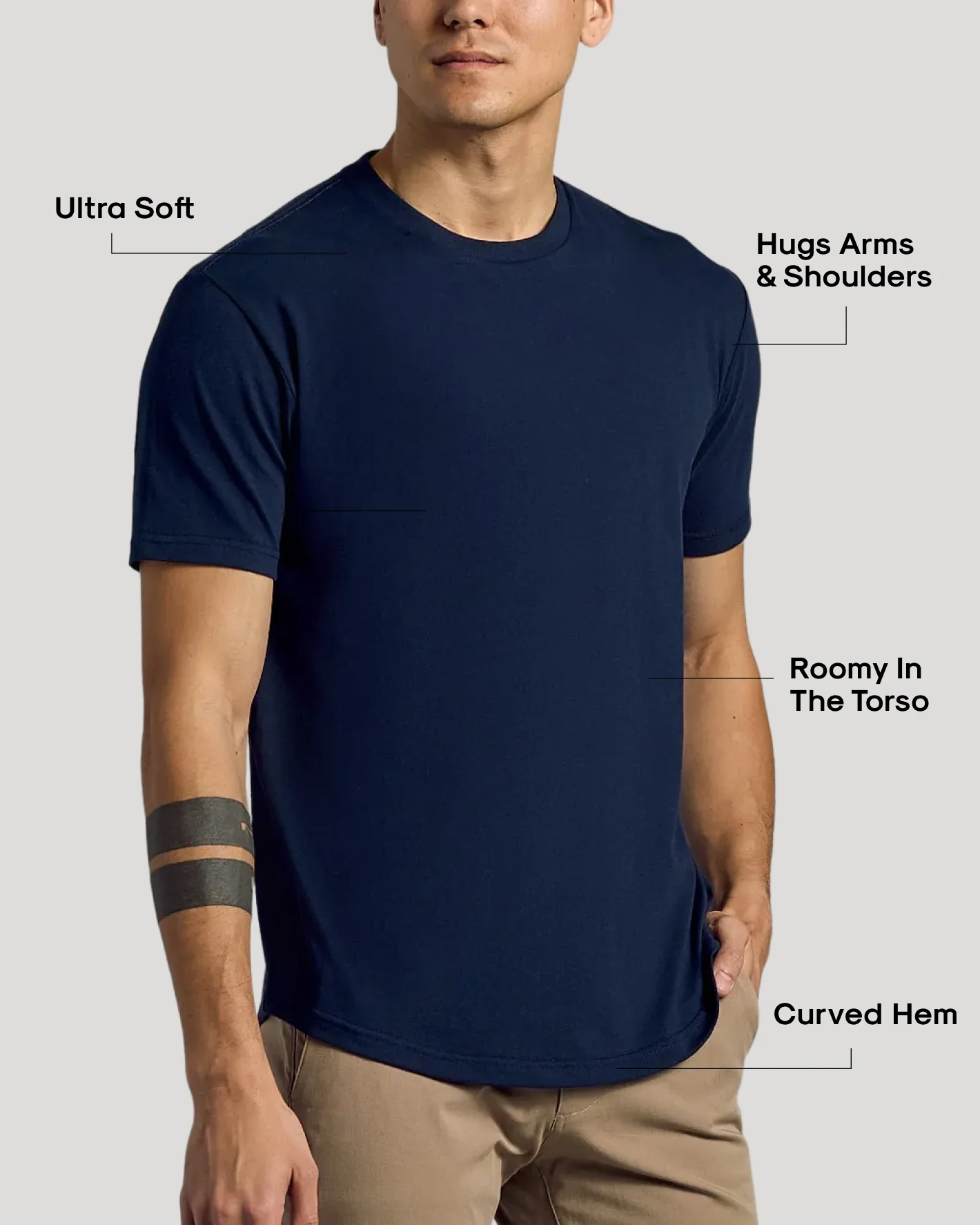 Navy Curved Hem Classic Crew Neck - Image 3