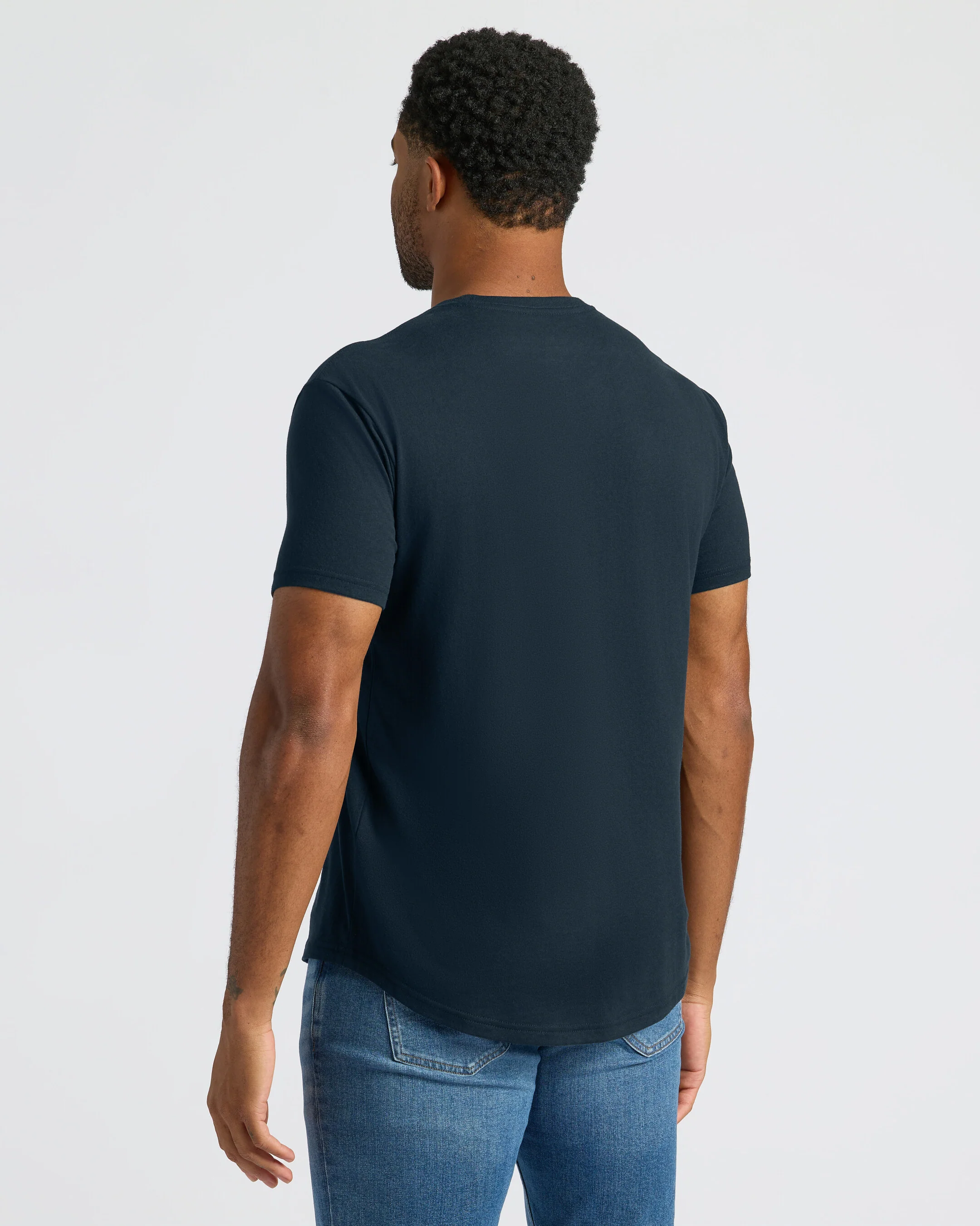 Navy Curved Hem Classic Crew Neck - Image 5