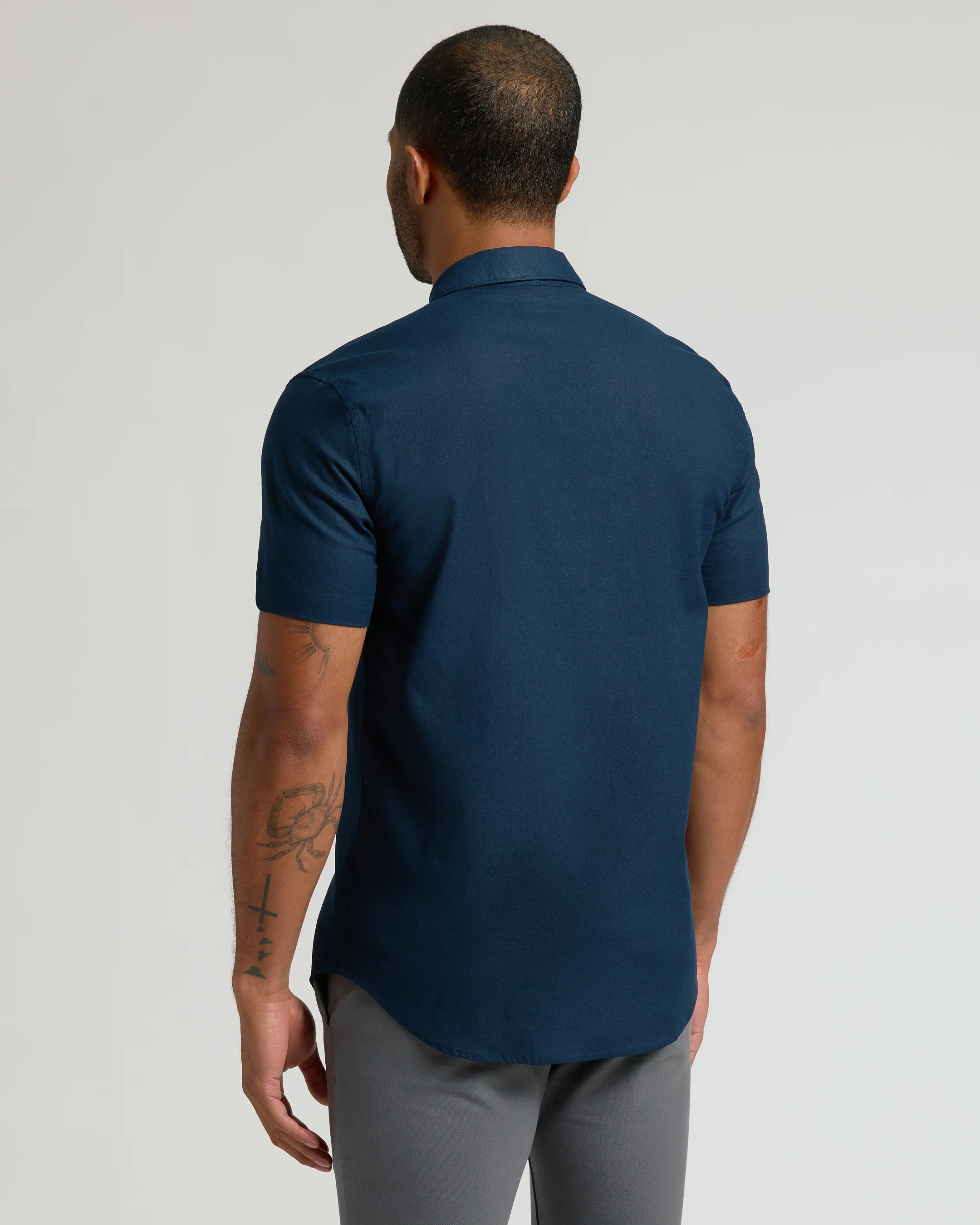 Navy Short Sleeve Linen Shirt - Image 3