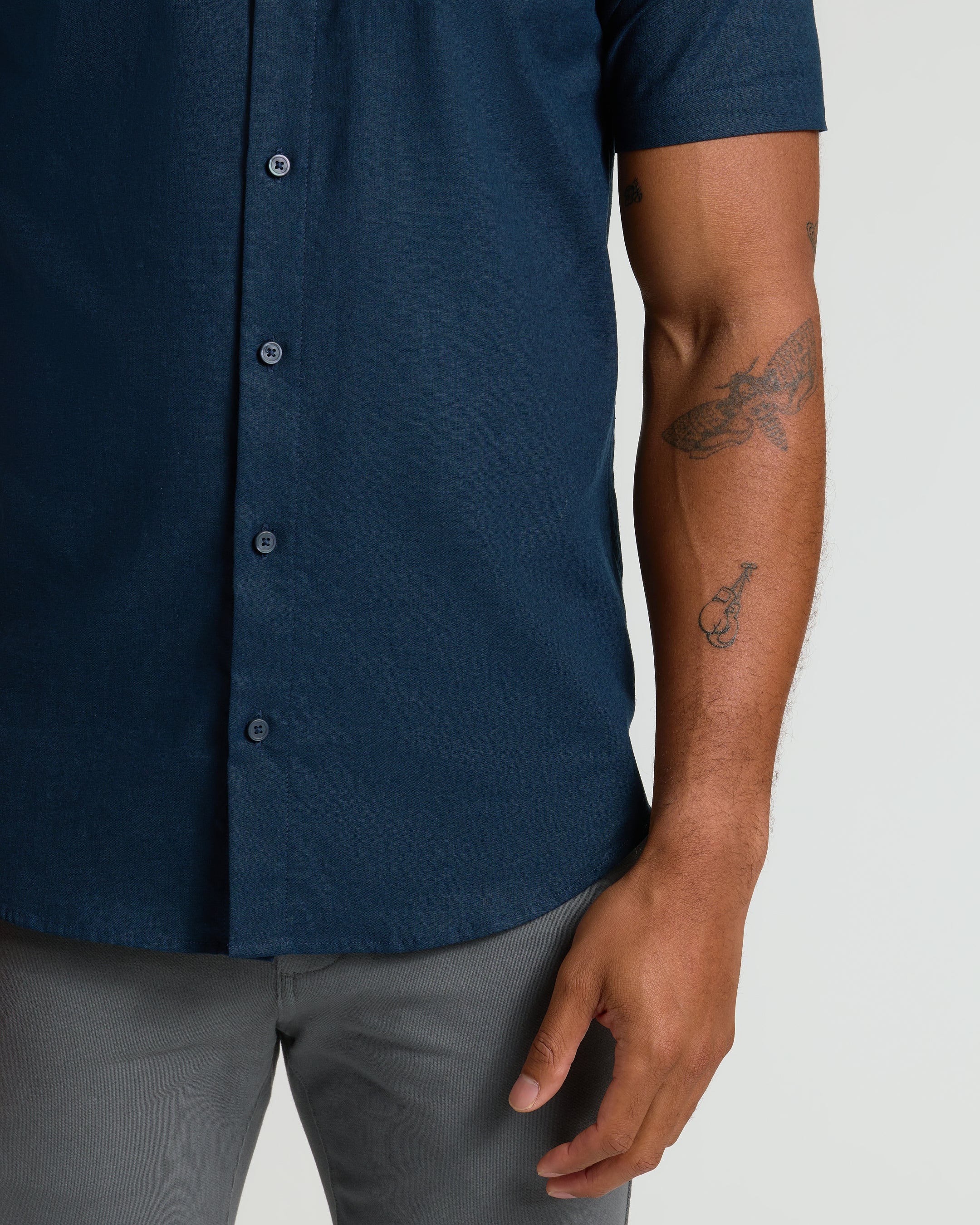 Navy Short Sleeve Linen Shirt - Image 5
