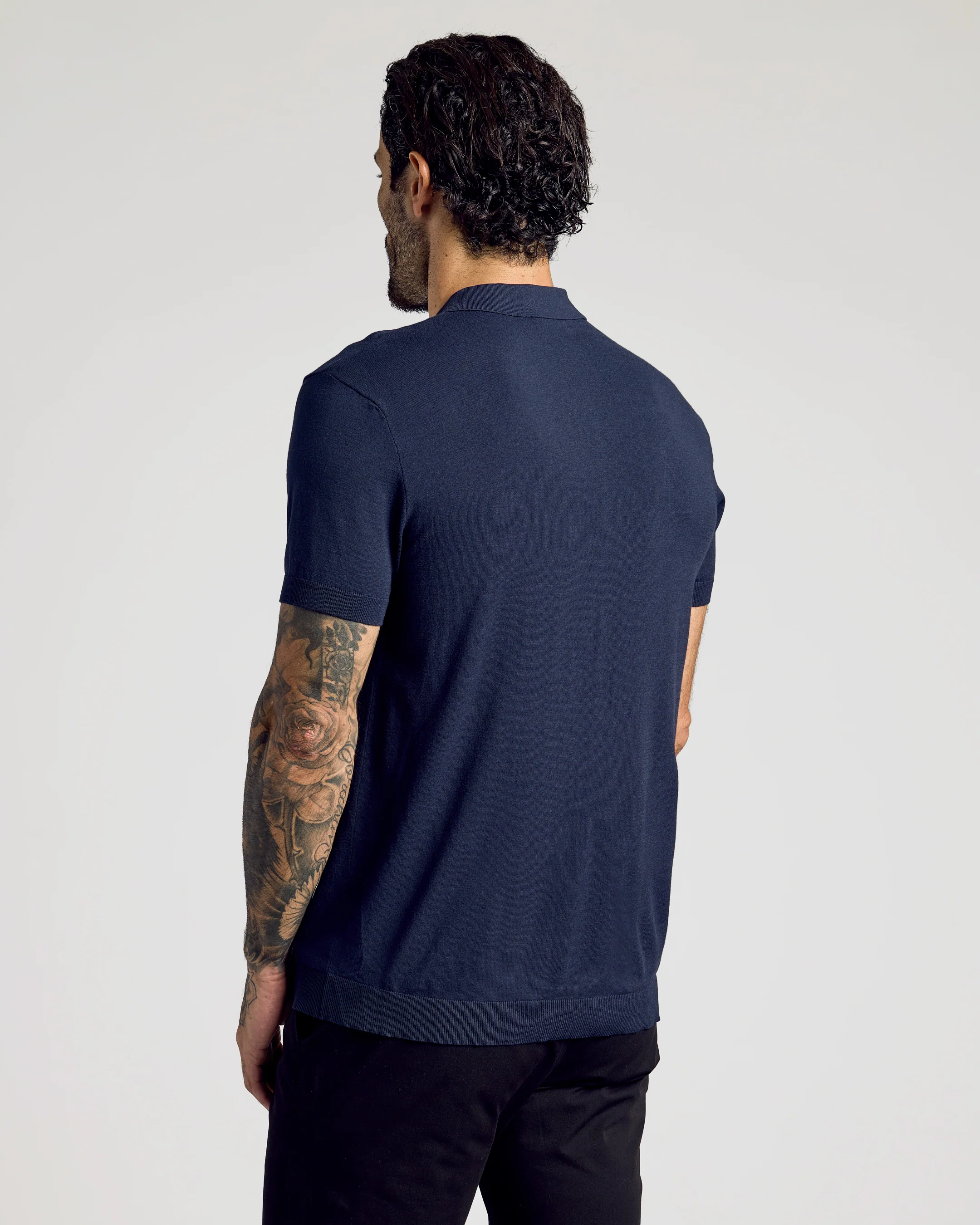 Navy Short Sleeve Sweater Polo - Image 3