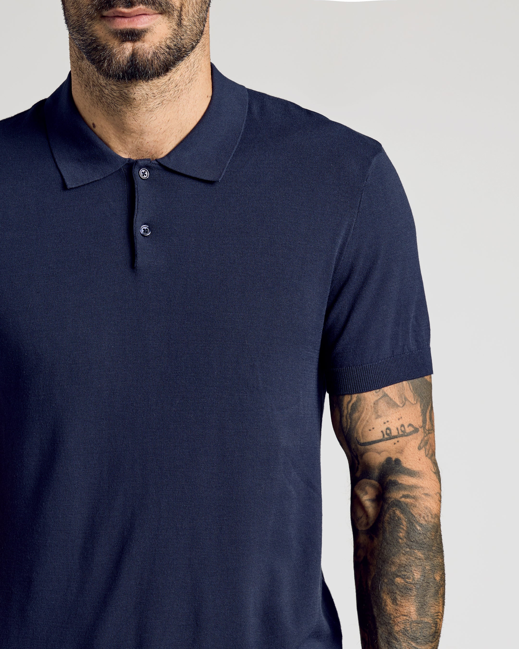 Navy Short Sleeve Sweater Polo - Image 4