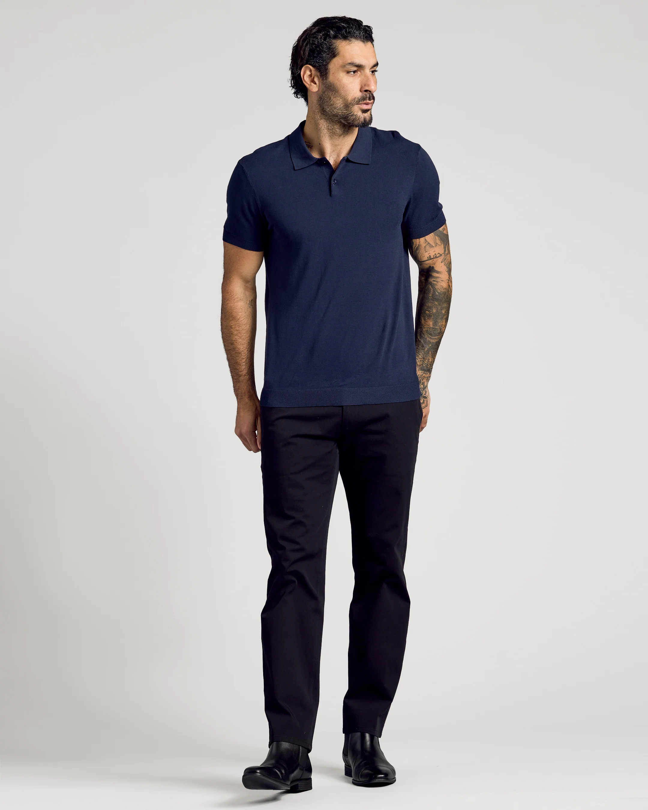 Navy Short Sleeve Sweater Polo - Image 6
