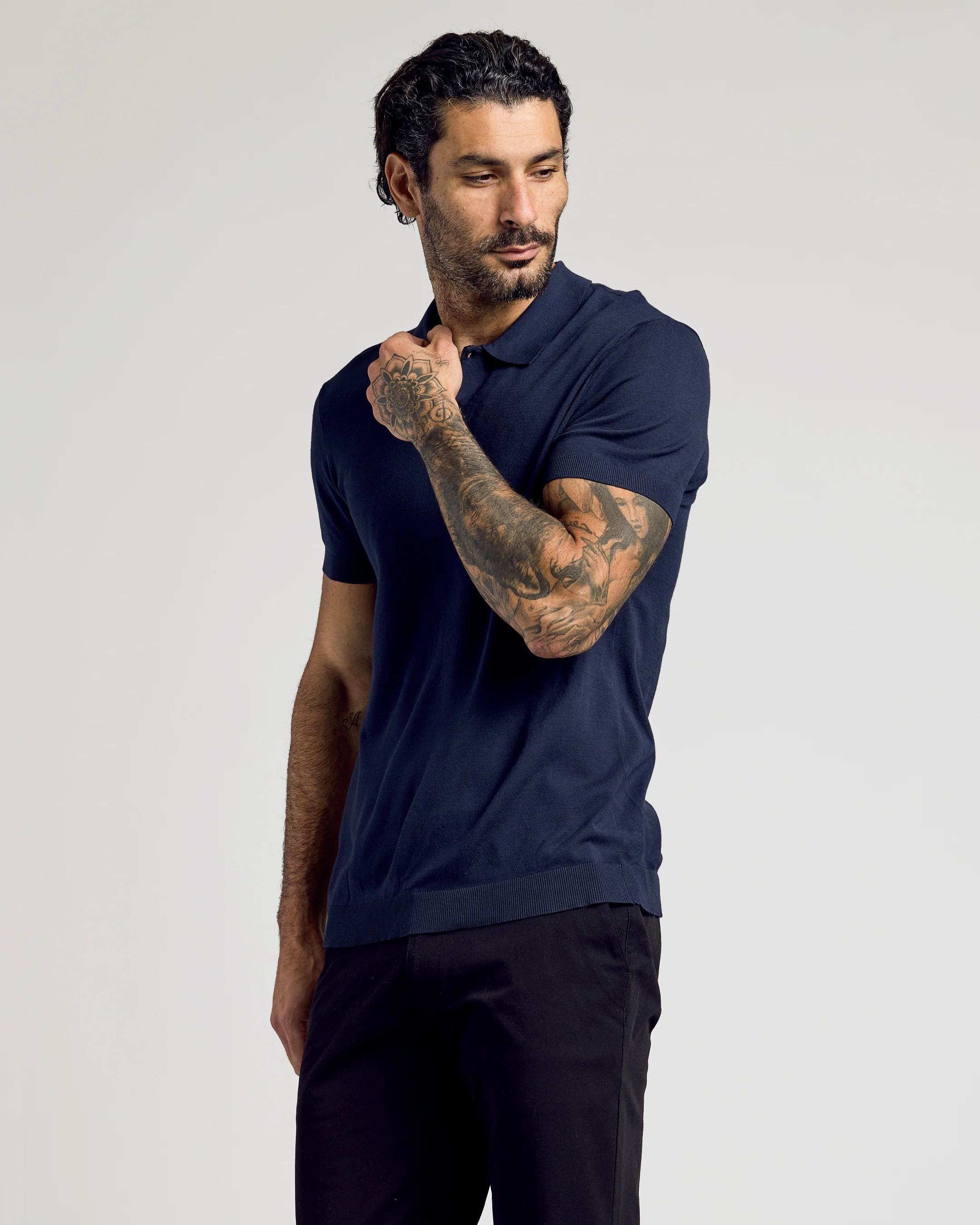 Navy Short Sleeve Sweater Polo - Image 7