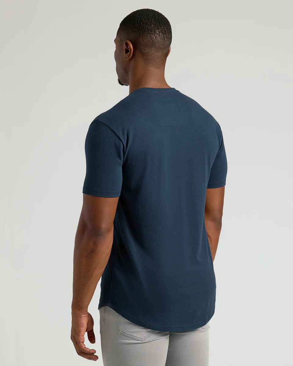 Navy Short Sleeve Tall Curved Hem Crew - Image 3