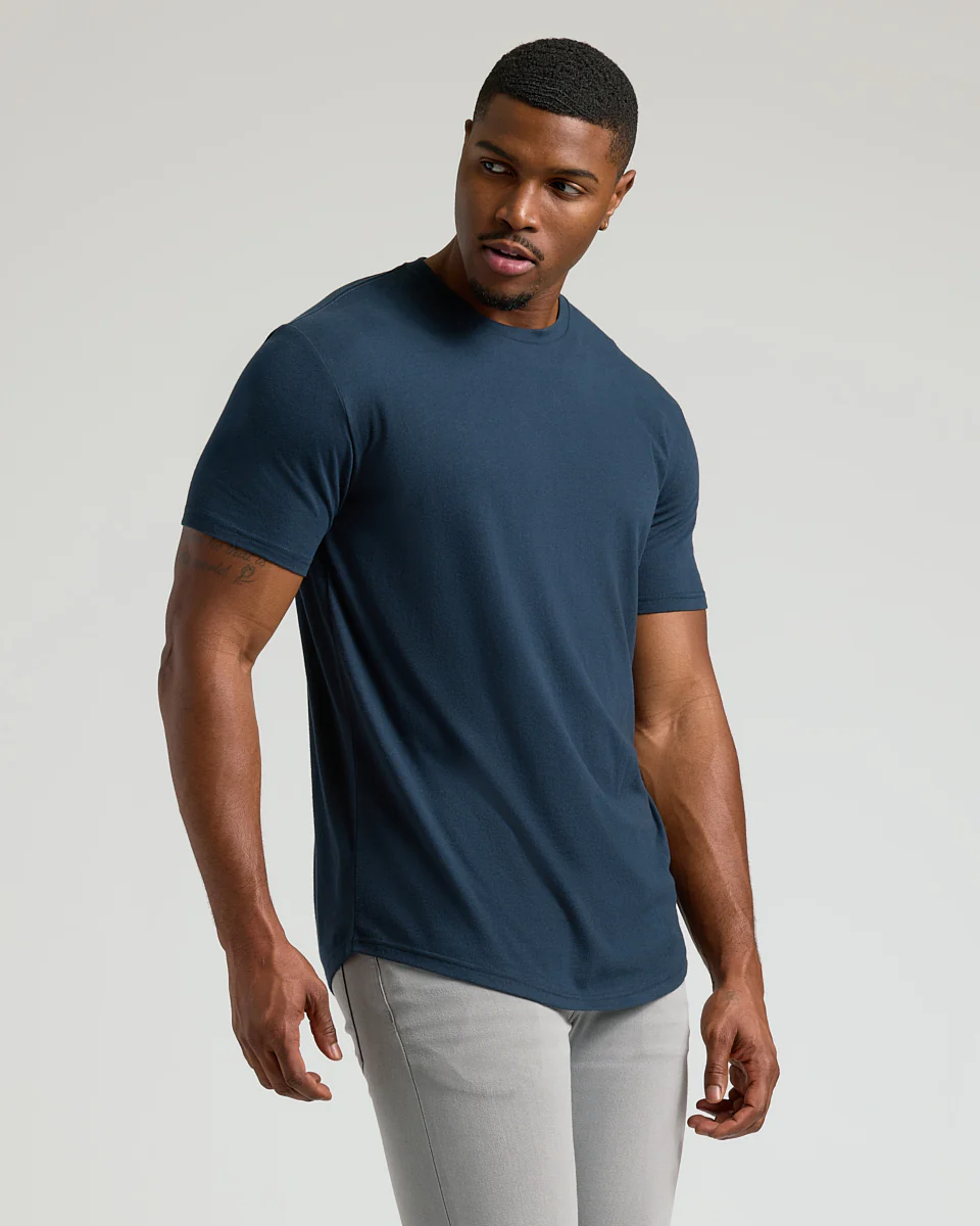 Navy Short Sleeve Tall Curved Hem Crew - Image 4
