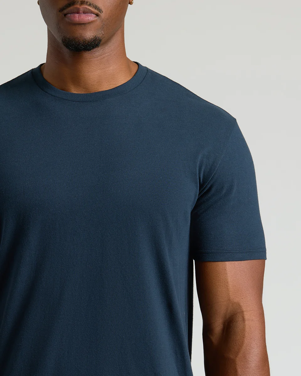 Navy Short Sleeve Tall Curved Hem Crew - Image 5