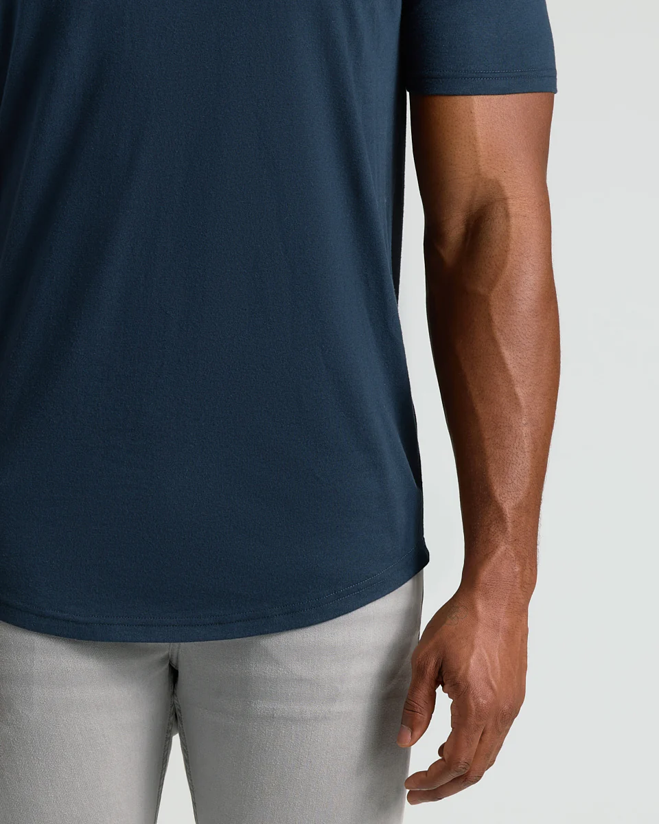 Navy Short Sleeve Tall Curved Hem Crew - Image 6