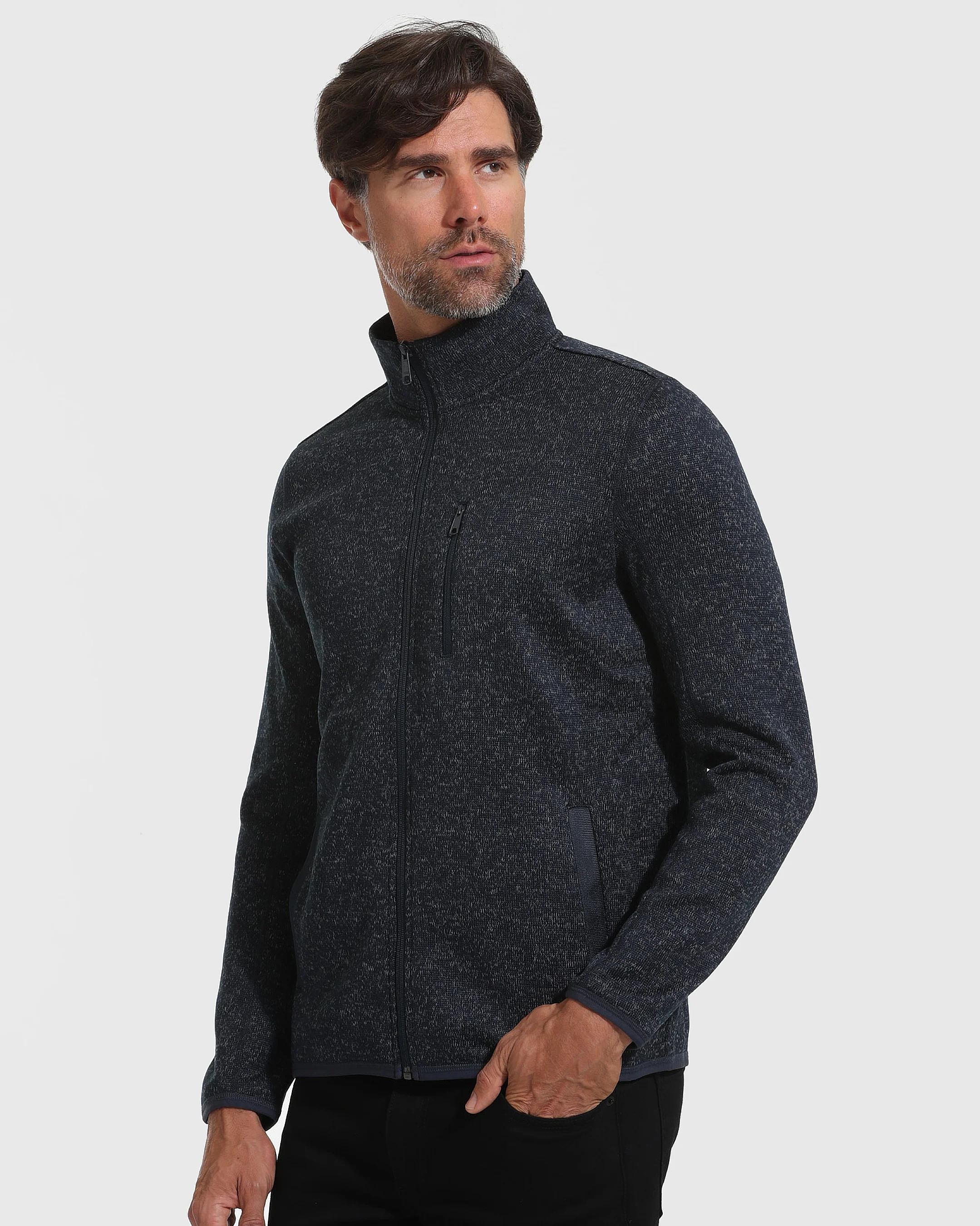 Navy Sweater Fleece Jacket - Image 3