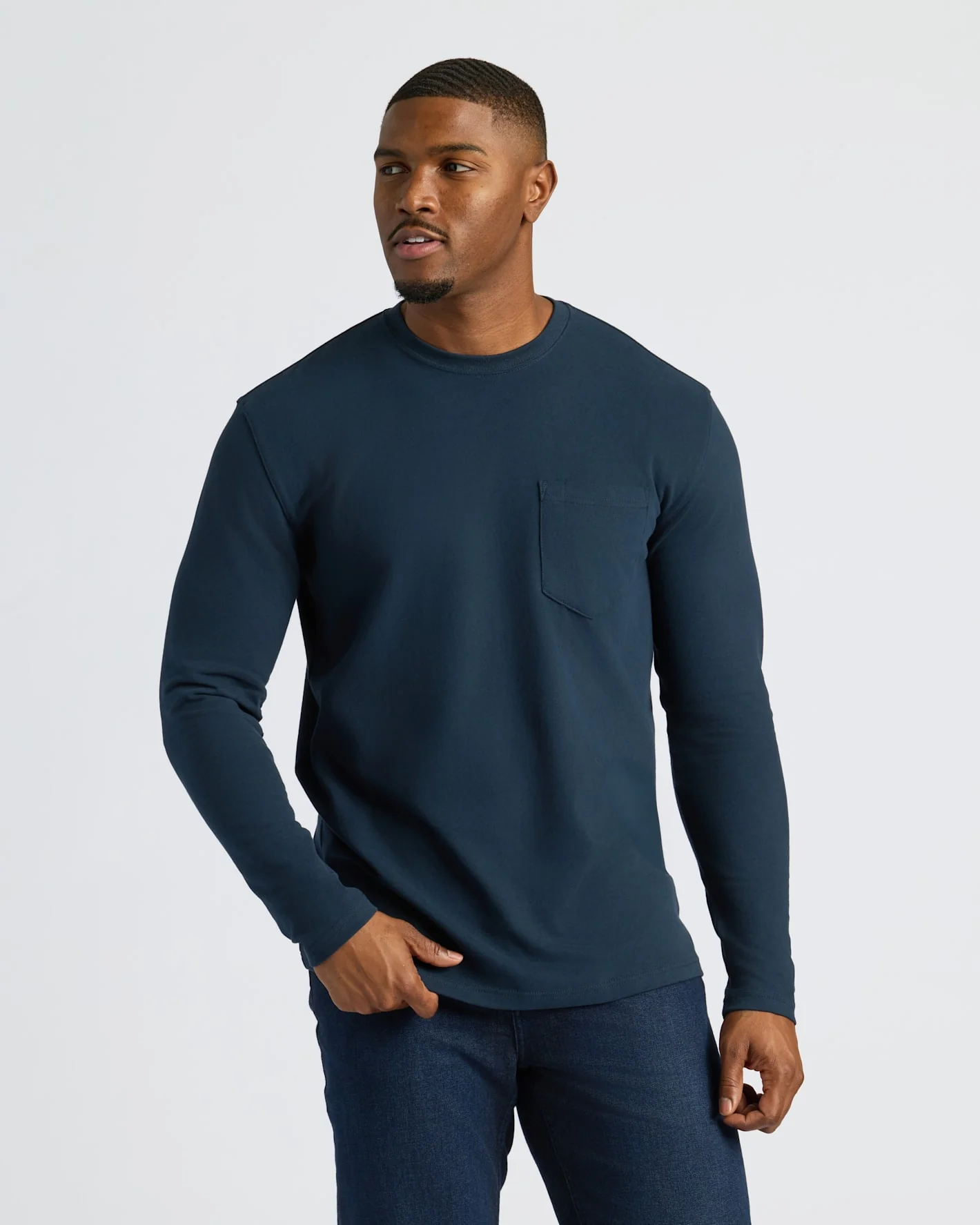 Navy Tall Heavyweight Long Sleeve Pocket Crew - Image 5