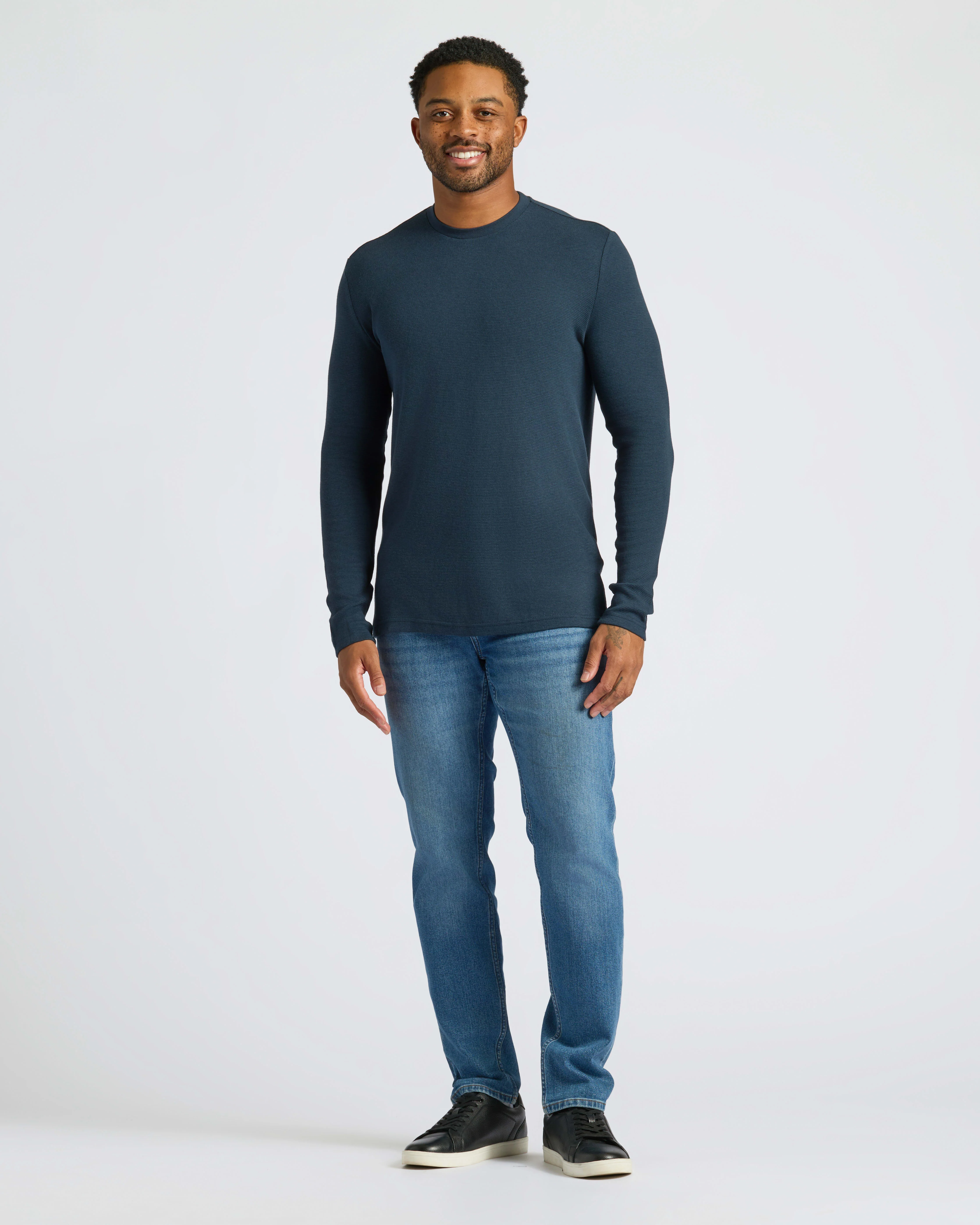 Navy Waffle Long Sleeve Crew Neck - Image 3
