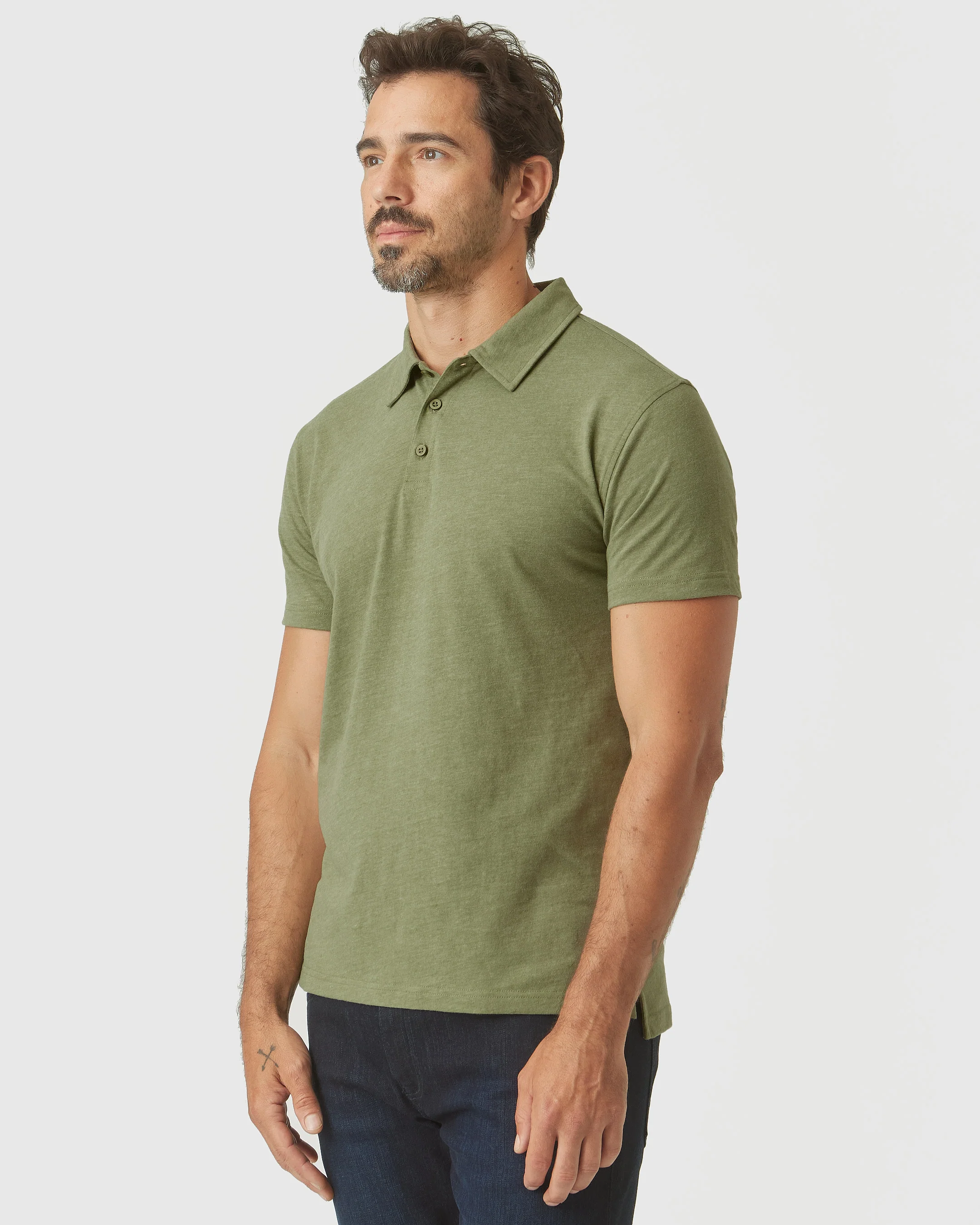 Olive Green Heather Polo - Image 3