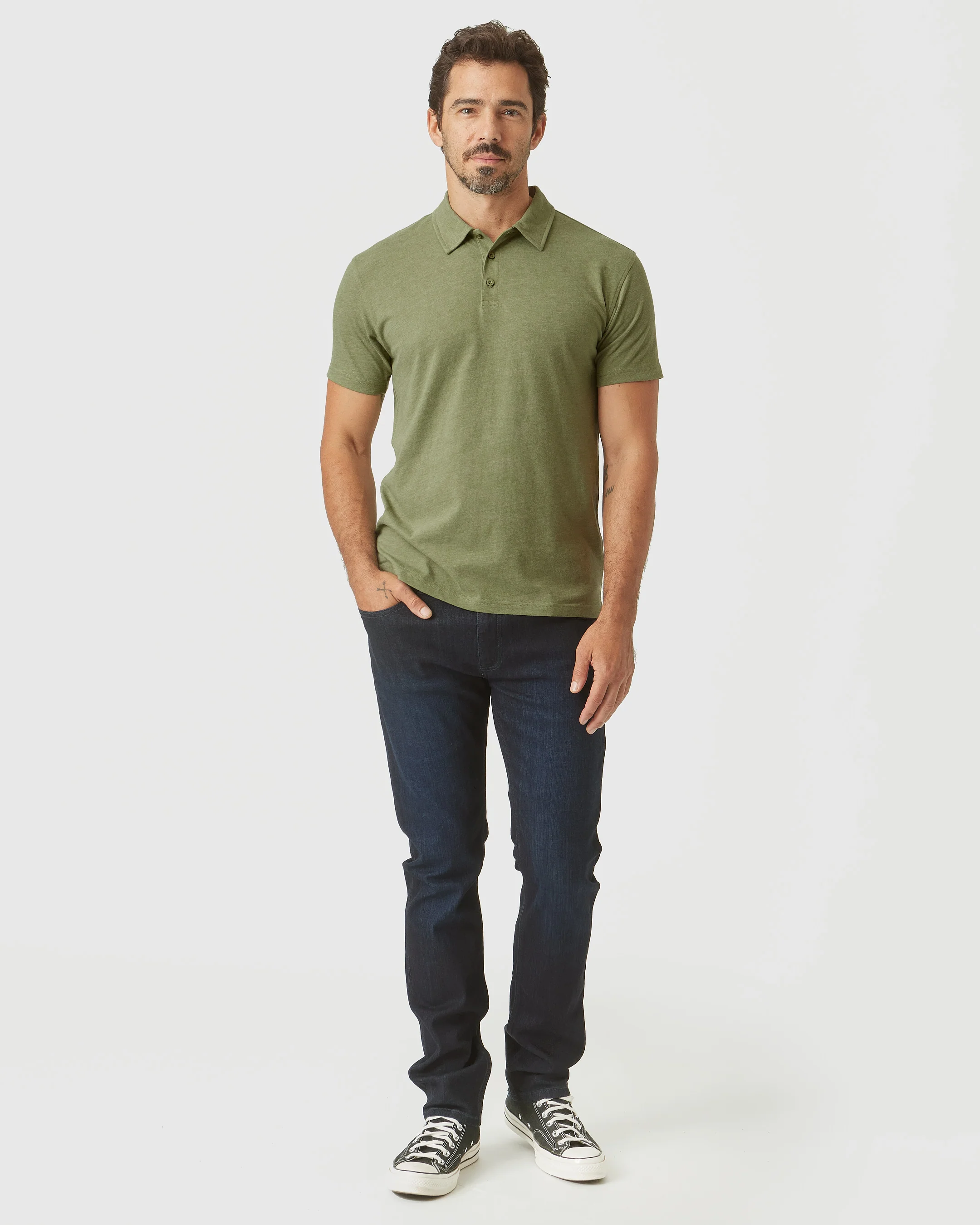 Olive Green Heather Polo - Image 7