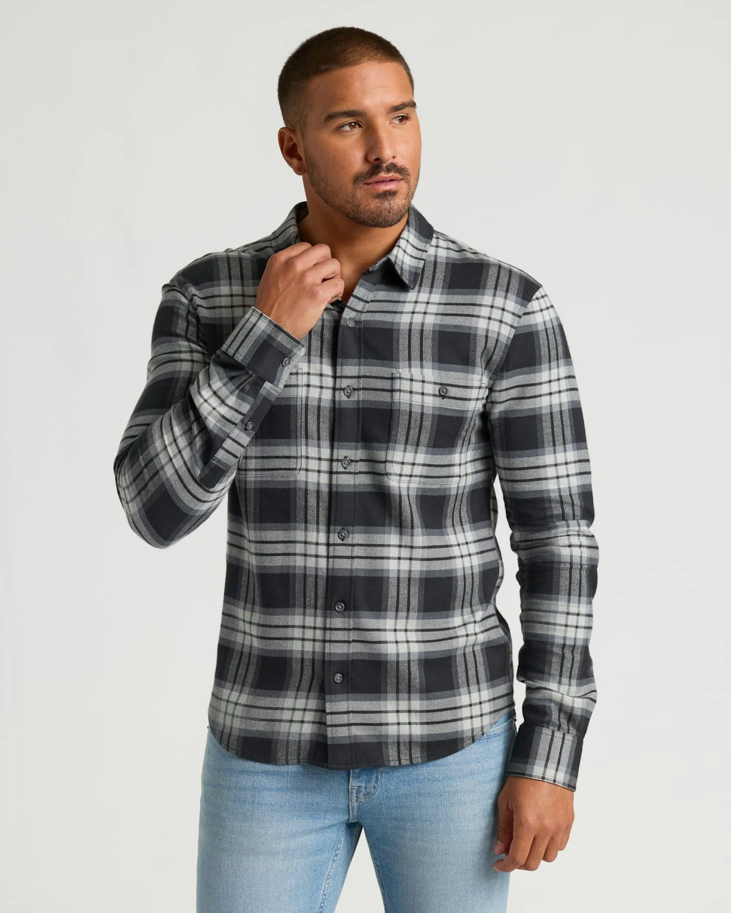 Onyx Plaid Long Sleeve Flannel Shirt