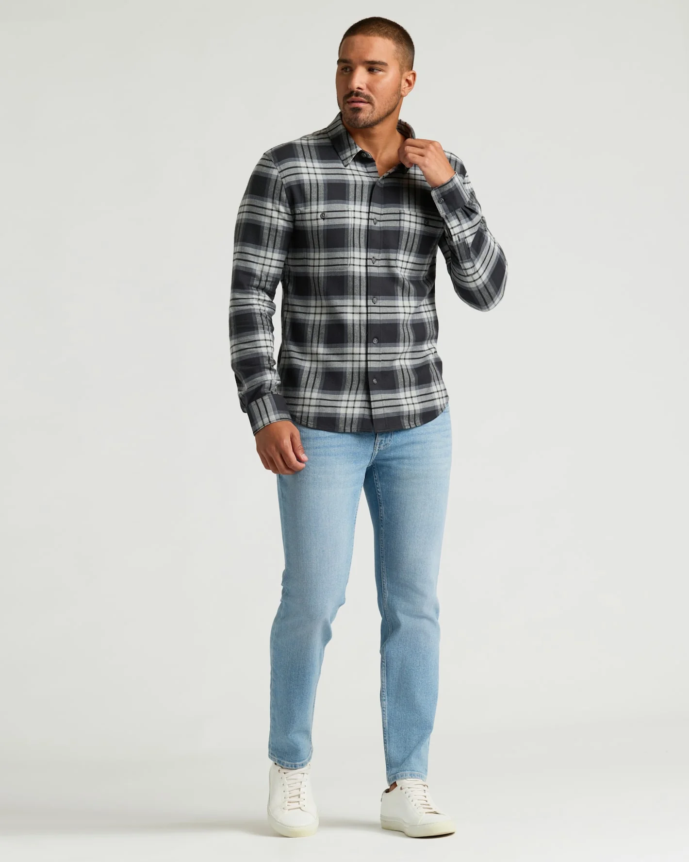 Onyx Plaid Long Sleeve Flannel Shirt - Image 4