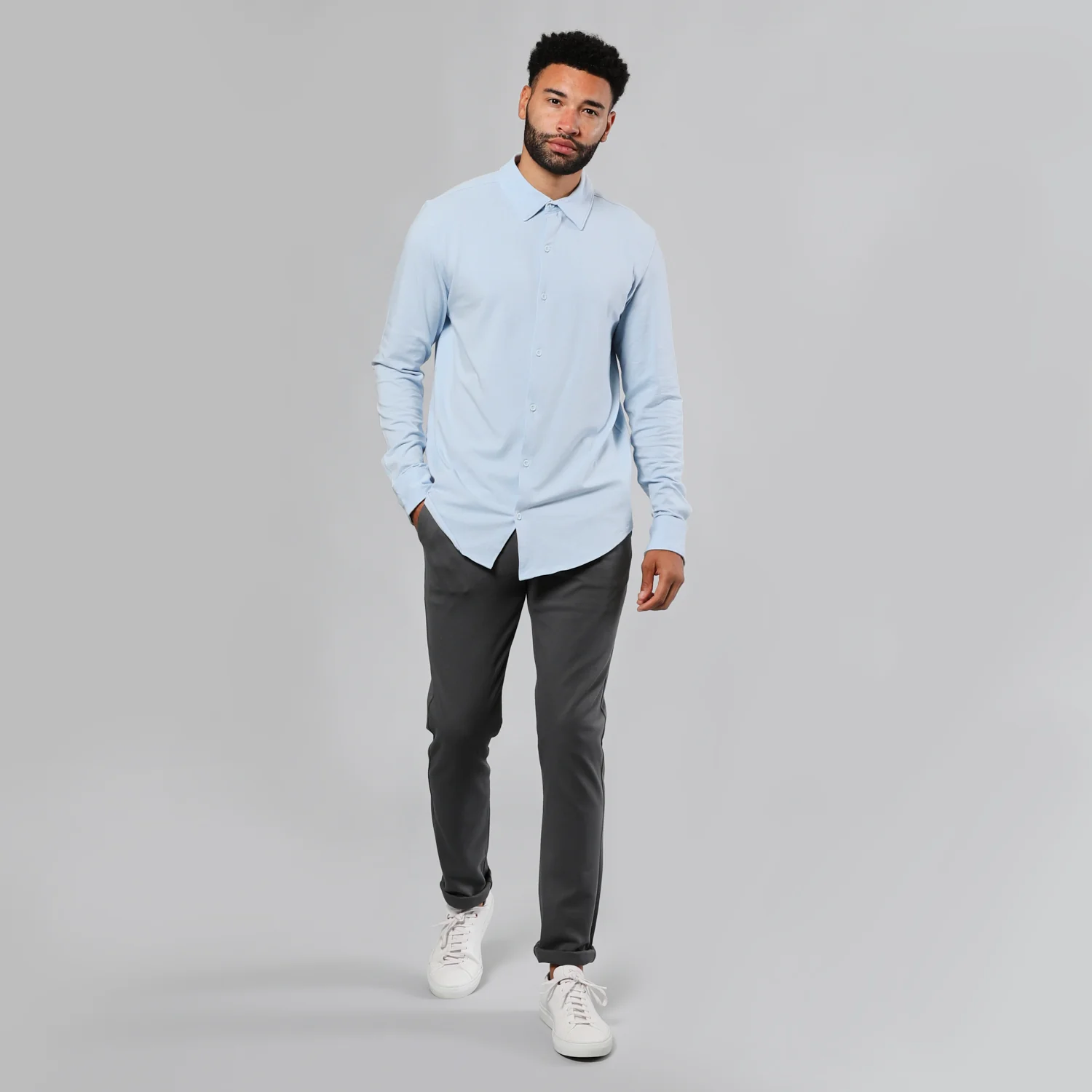 Pale Blue Long Sleeve Knit Shirt - Image 5