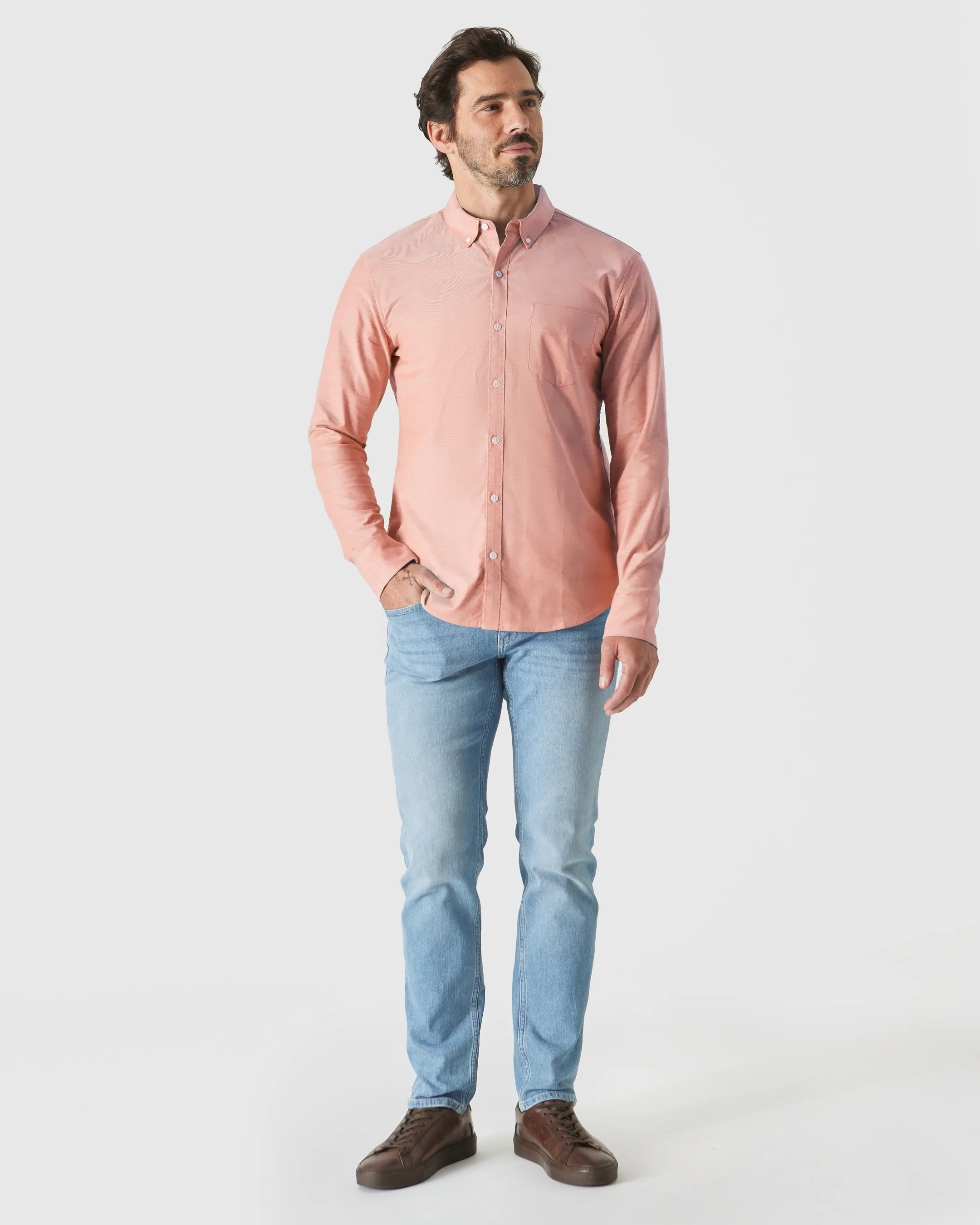 Peach Long Sleeve Oxford Shirt - Image 4