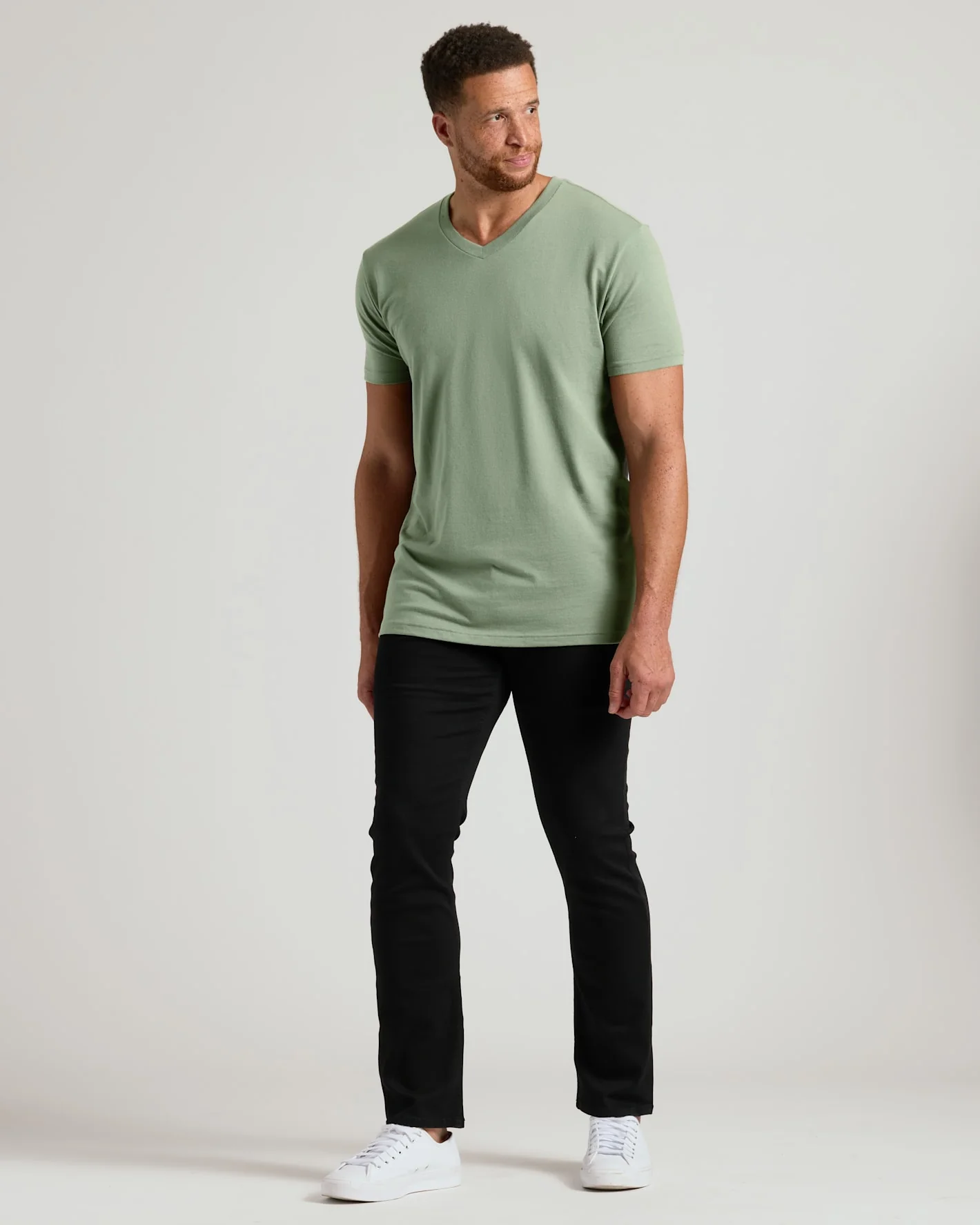 Sage Green Tall Short Sleeve V-Neck - Image 3