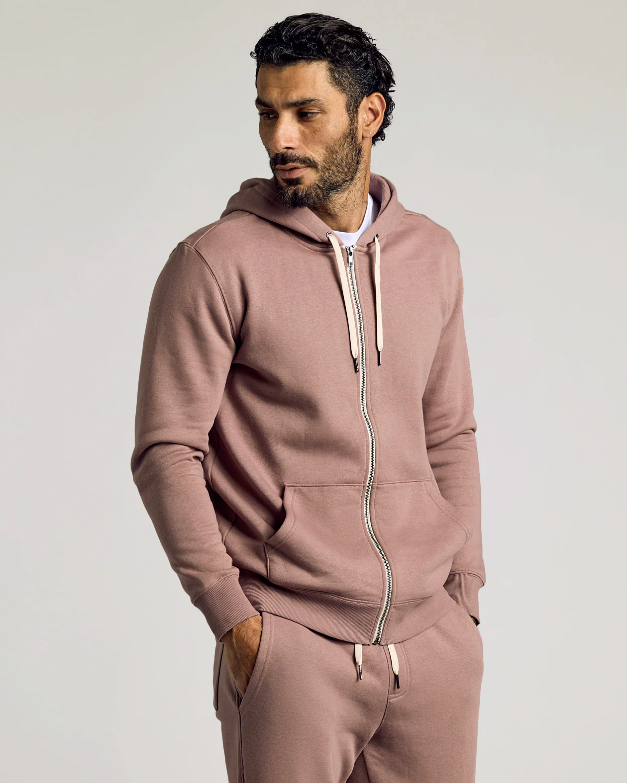 Slate Mauve Fleece French Terry Zip Hoodie