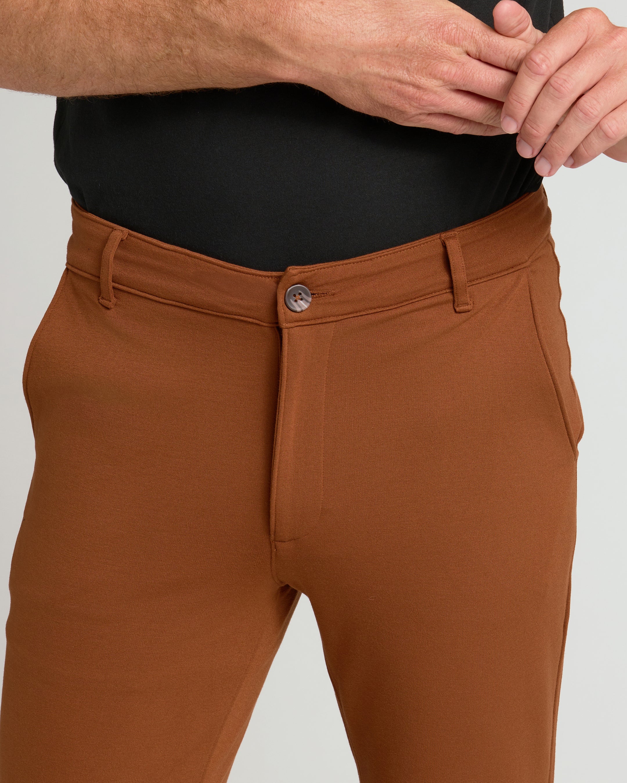 Suede Brown Slim Comfort Knit Chino Pant - Image 4