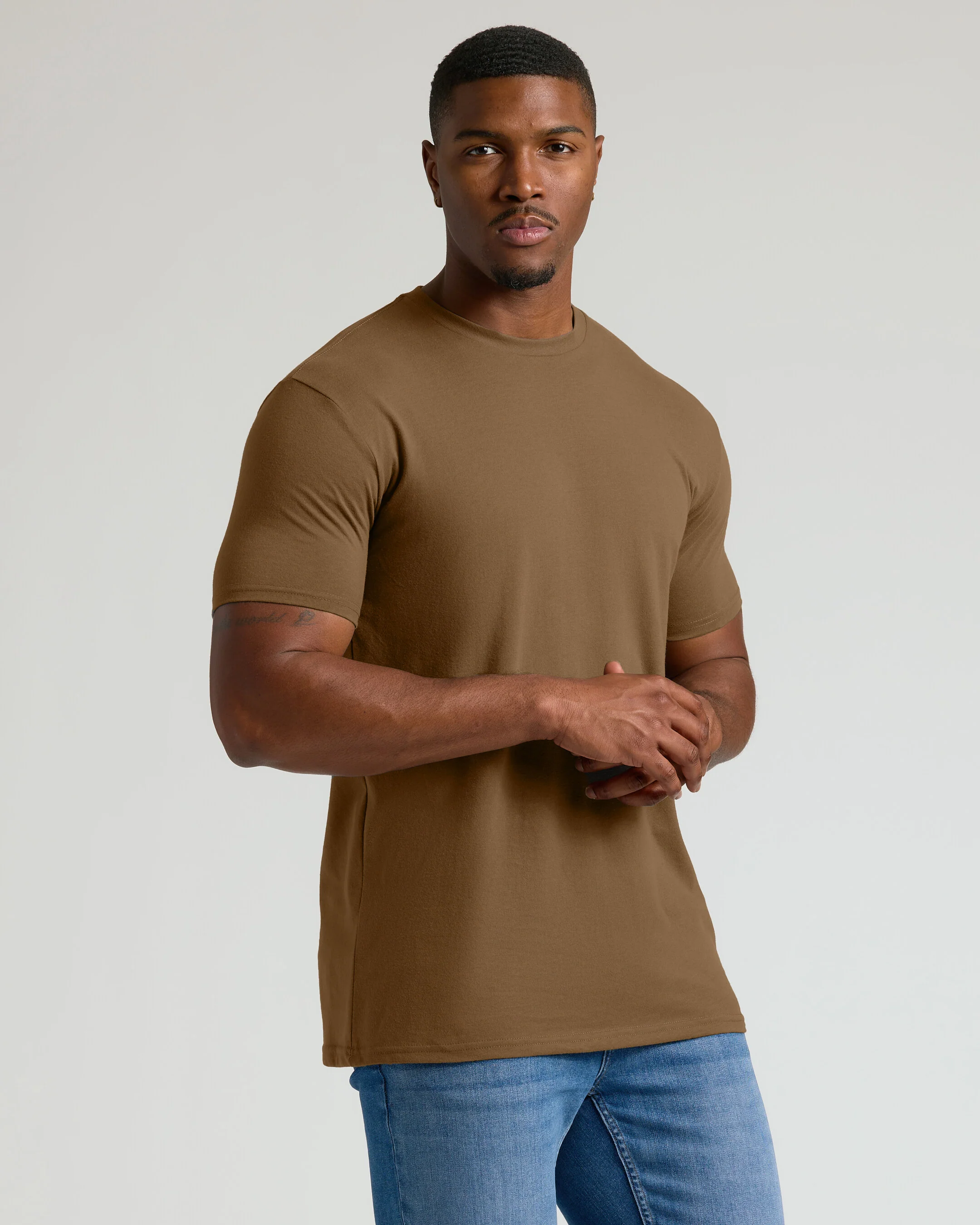 Tan 499 Tall Straight Hem Crew Neck T-Shirt